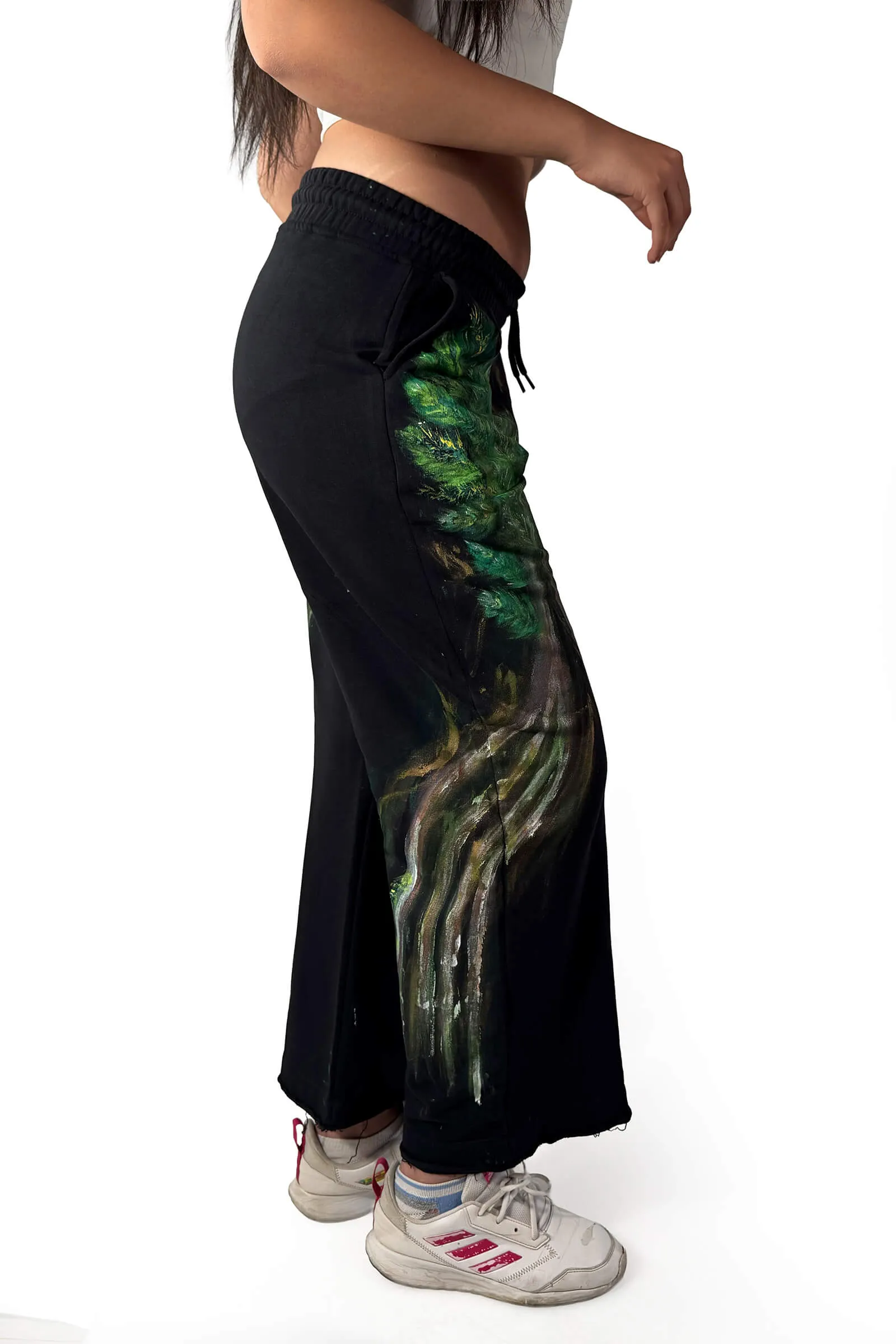 Midnight Forest Hand-Painted Wide-Leg Pants