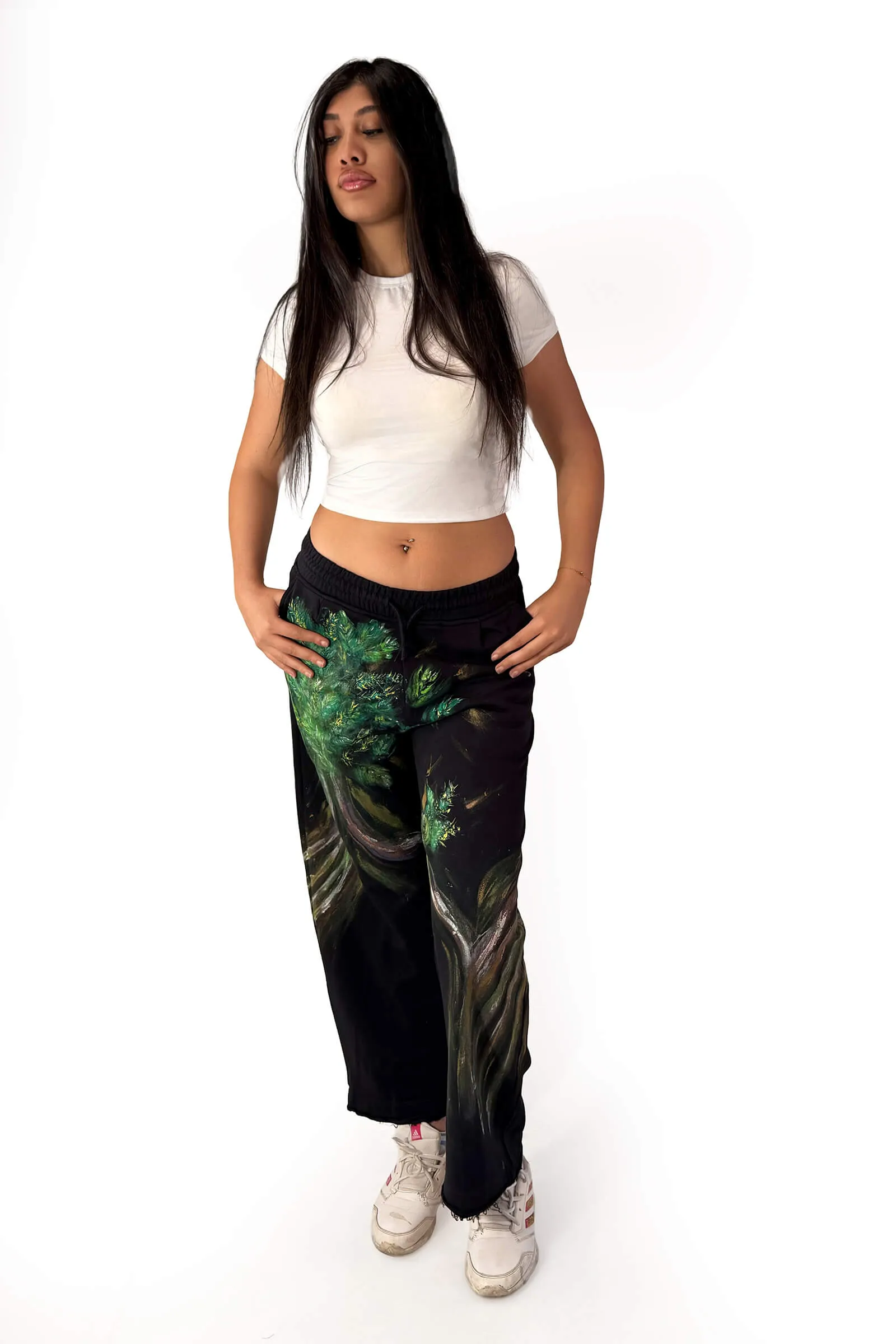 Midnight Forest Hand-Painted Wide-Leg Pants