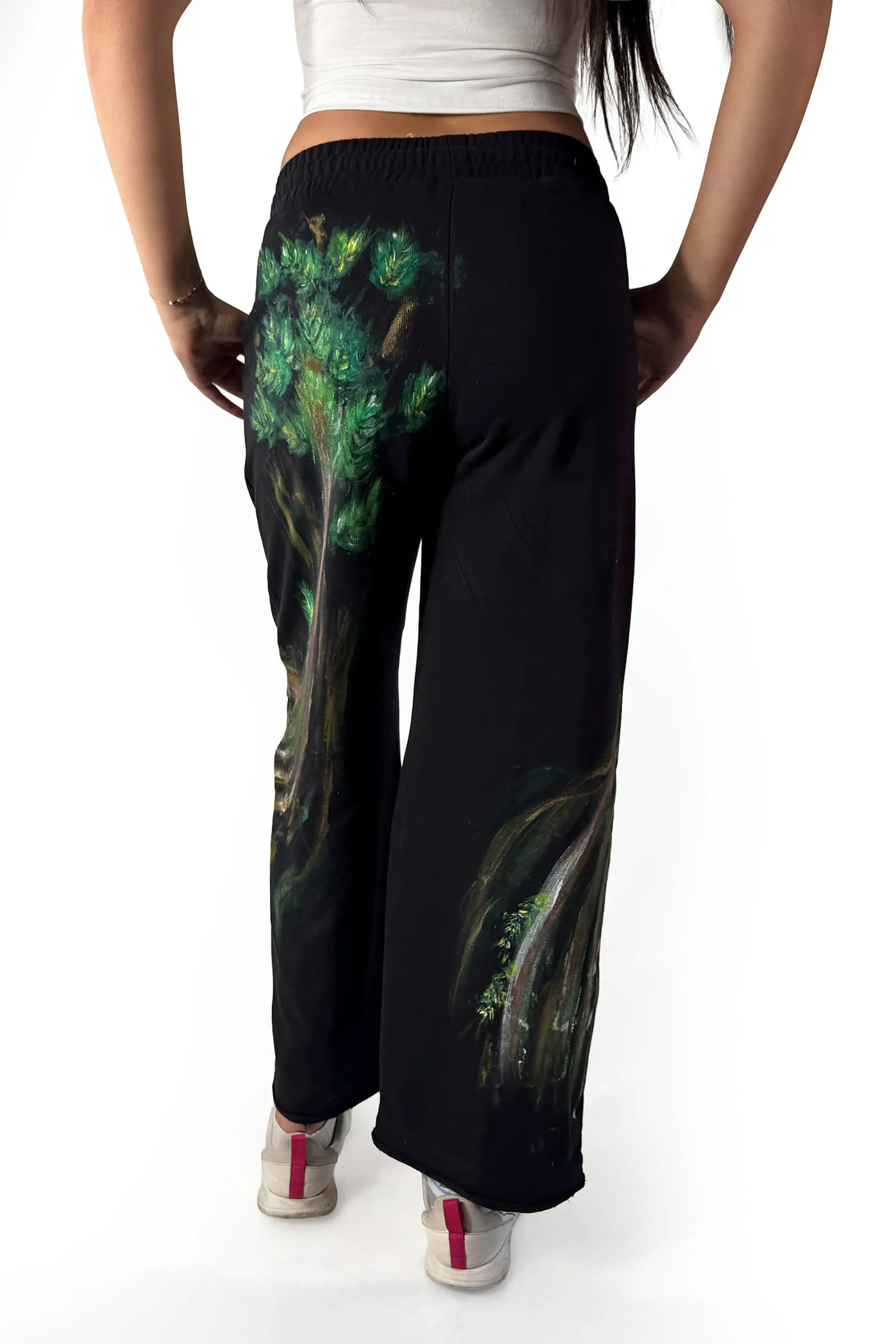 Midnight Forest Hand-Painted Wide-Leg Pants