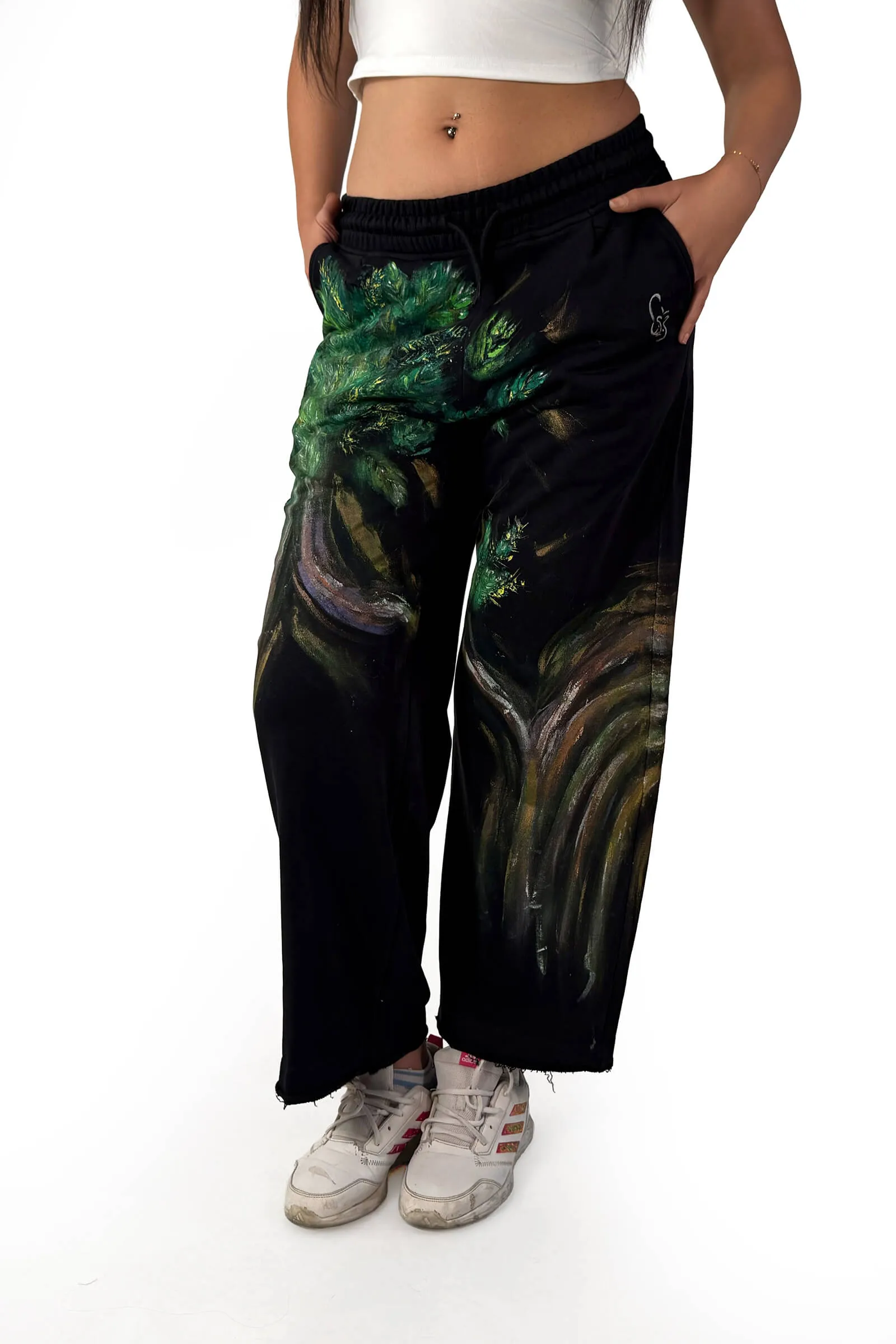 Midnight Forest Hand-Painted Wide-Leg Pants
