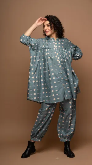 Muted Blue Tranquil Co-ord Pants Set in I will be back Pattern