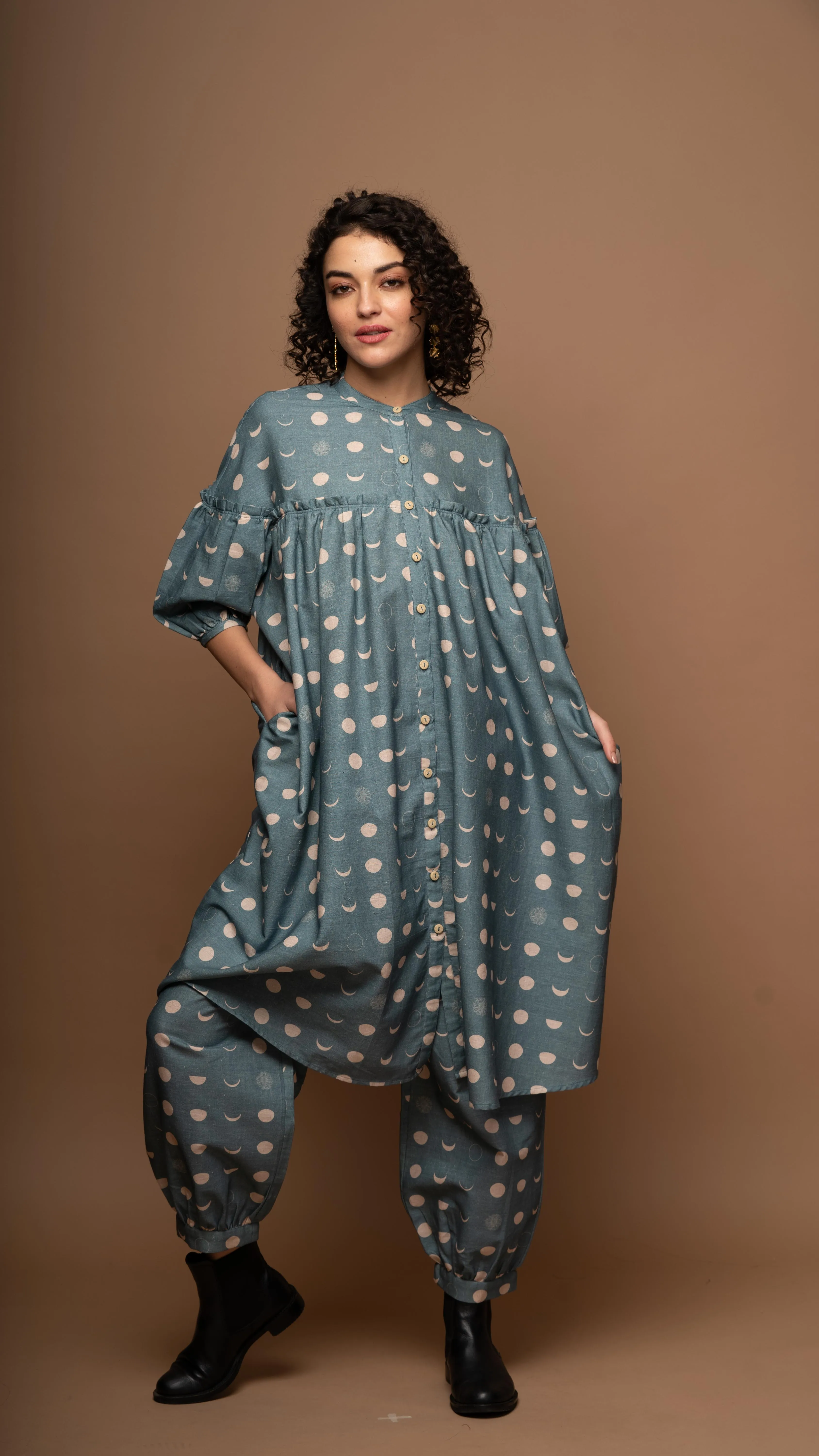 Muted Blue Tranquil Co-ord Pants Set in I will be back Pattern