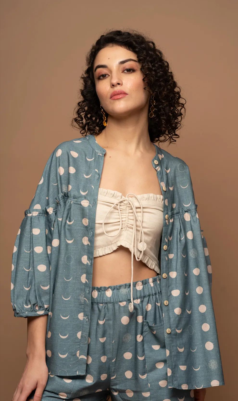 Muted Blue Tranquil Co-ord Pants Set in I will be back Pattern