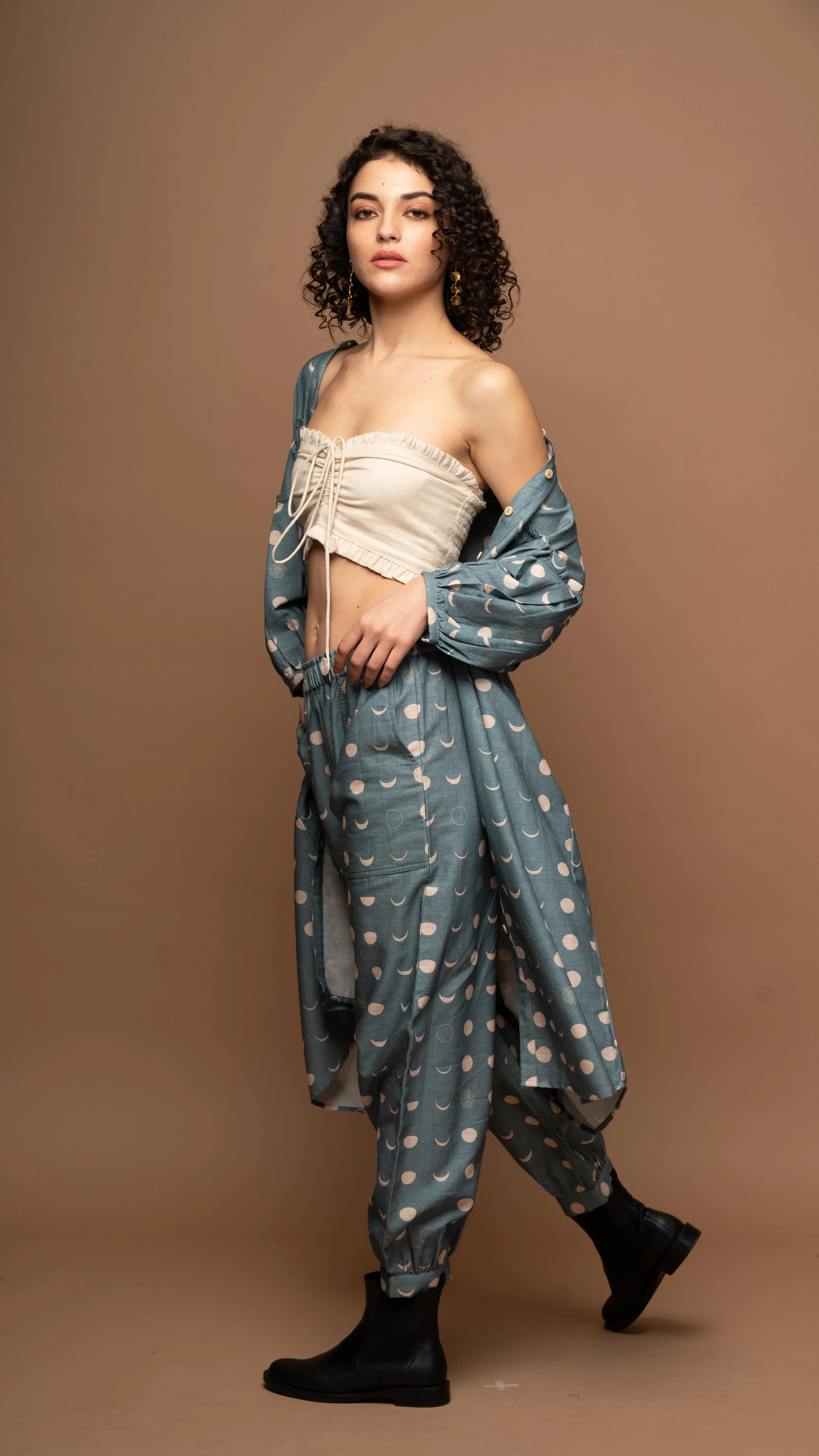 Muted Blue Tranquil Co-ord Pants Set in I will be back Pattern