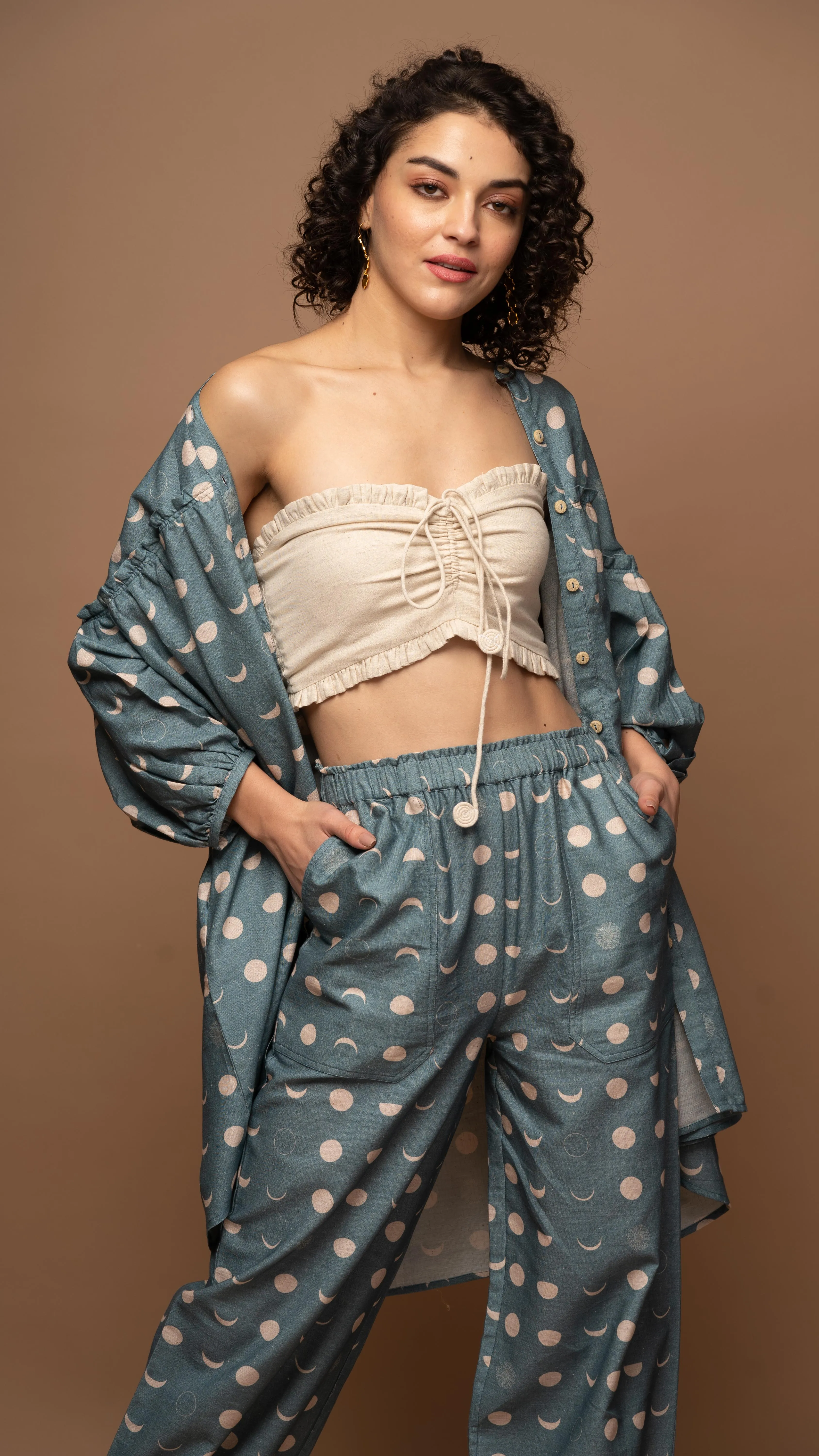 Muted Blue Tranquil Co-ord Pants Set in I will be back Pattern