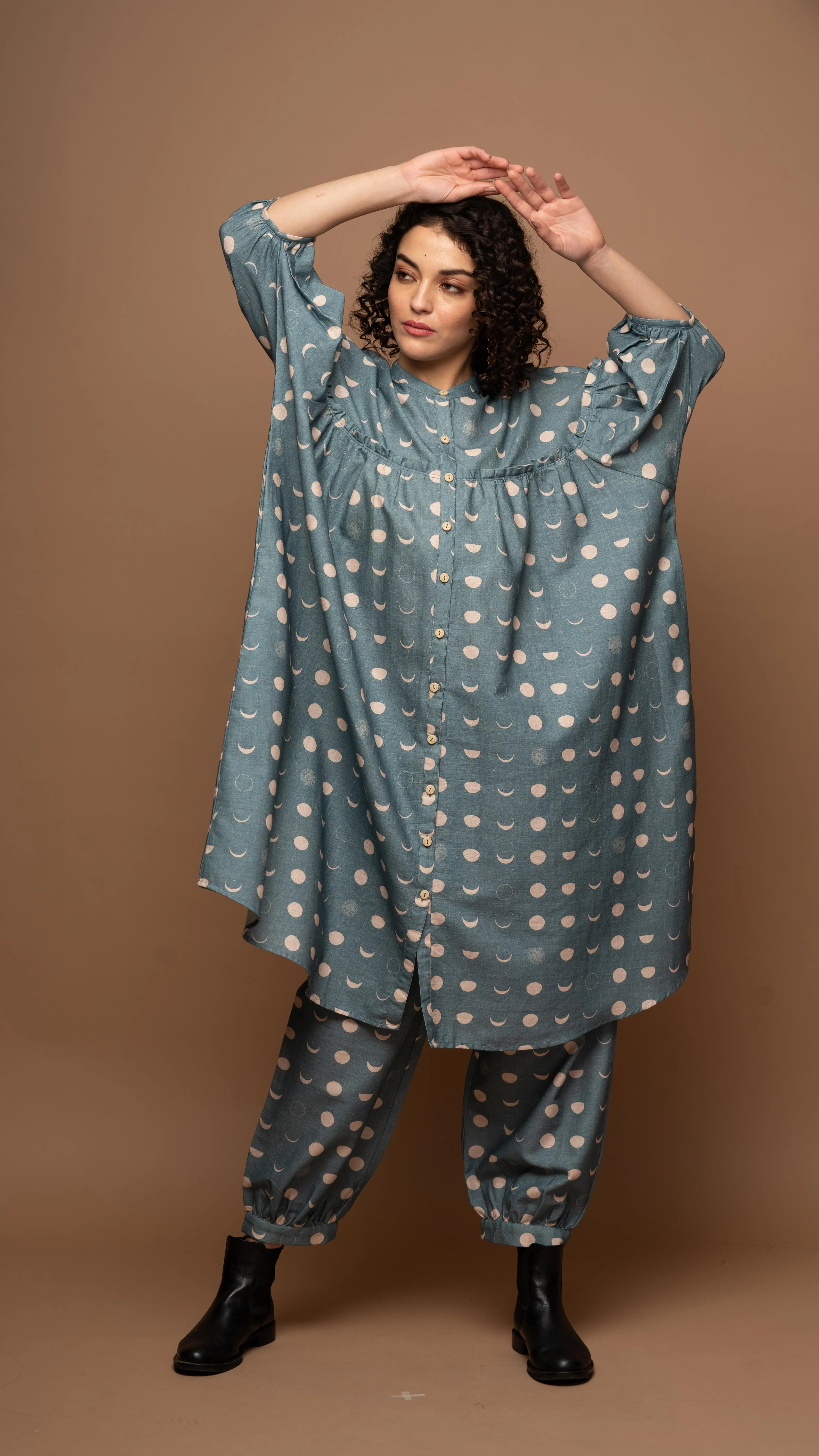 Muted Blue Tranquil Co-ord Pants Set in I will be back Pattern