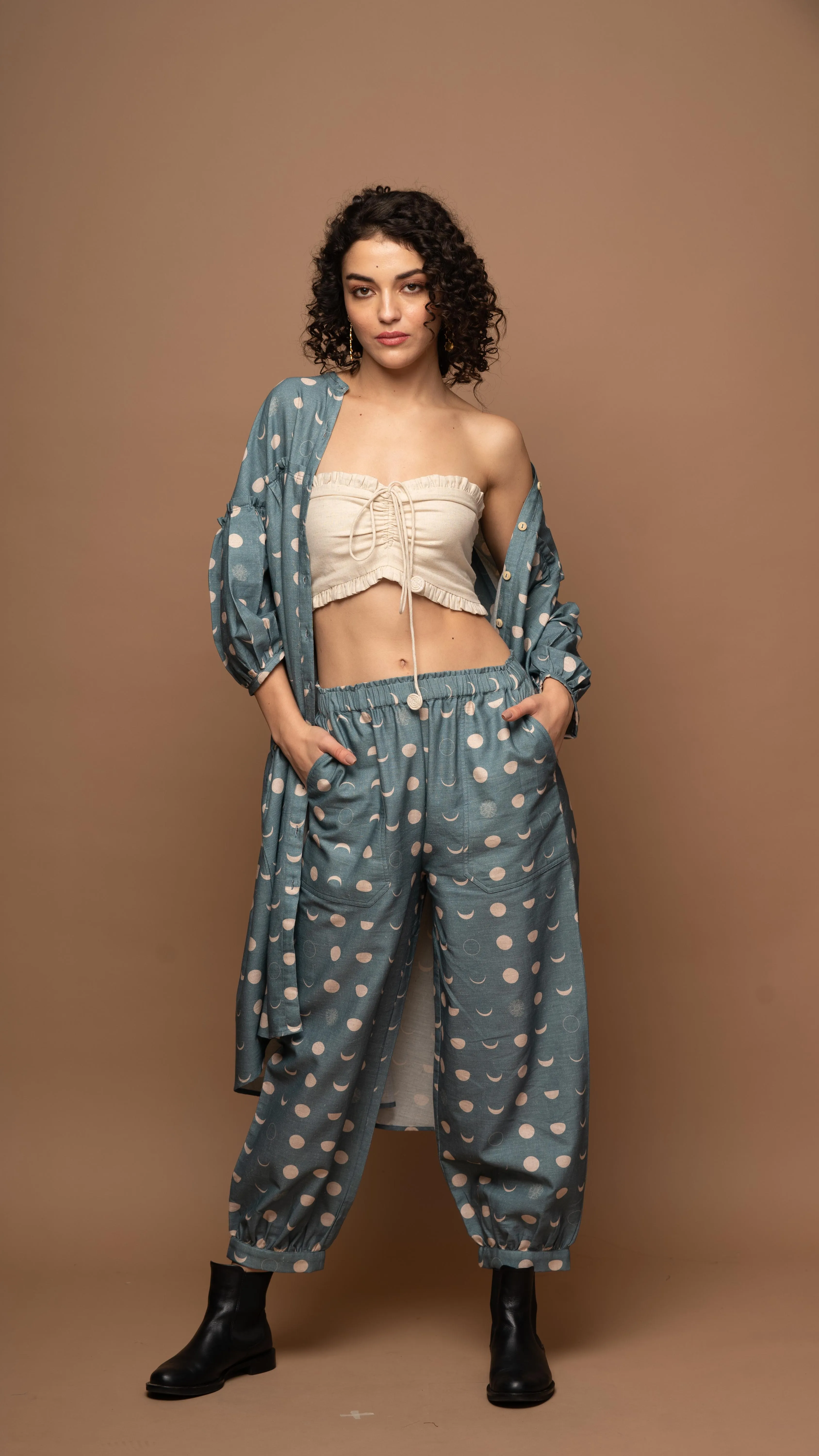 Muted Blue Tranquil Co-ord Pants Set in I will be back Pattern