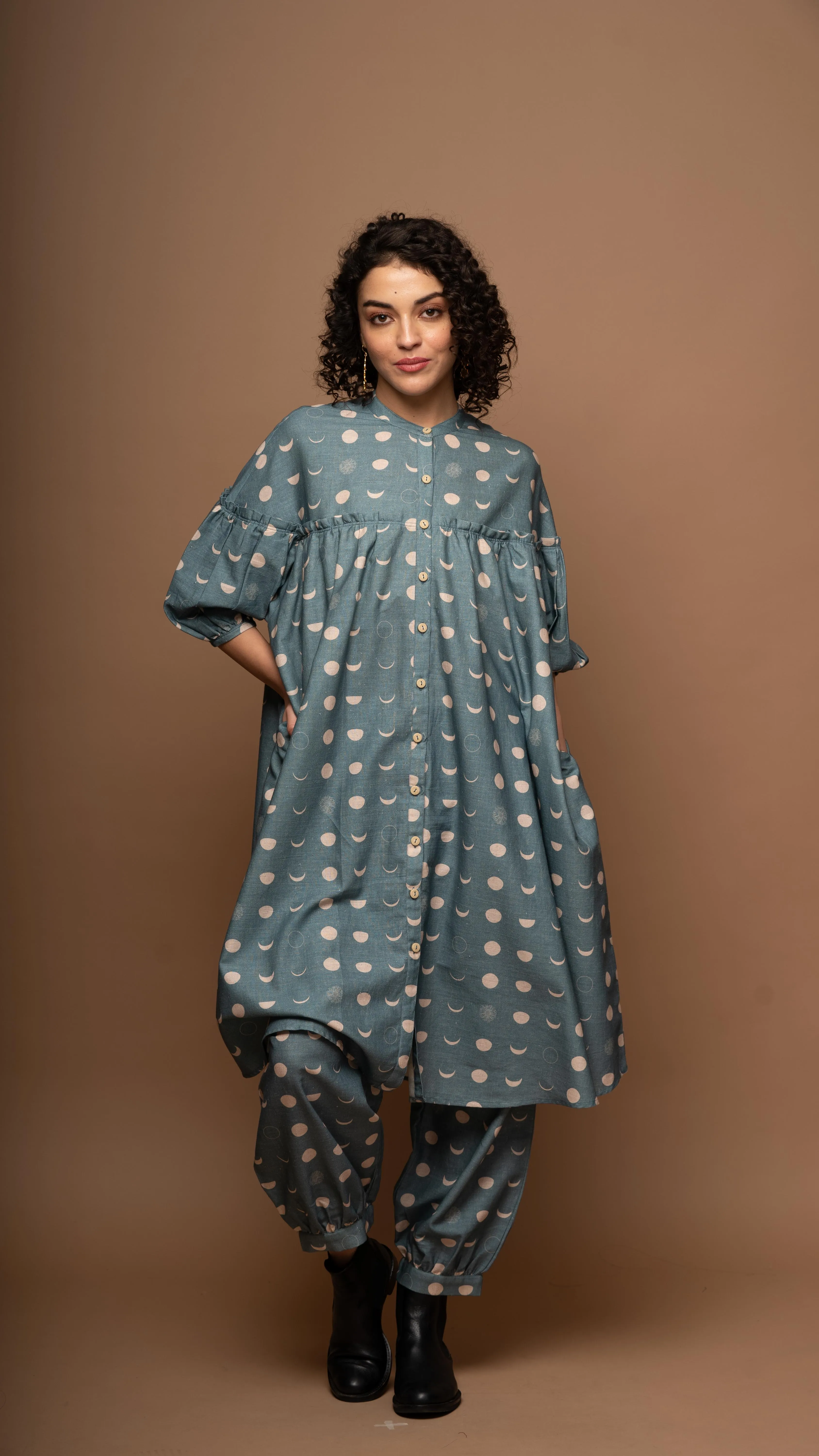 Muted Blue Tranquil Co-ord Pants Set in I will be back Pattern