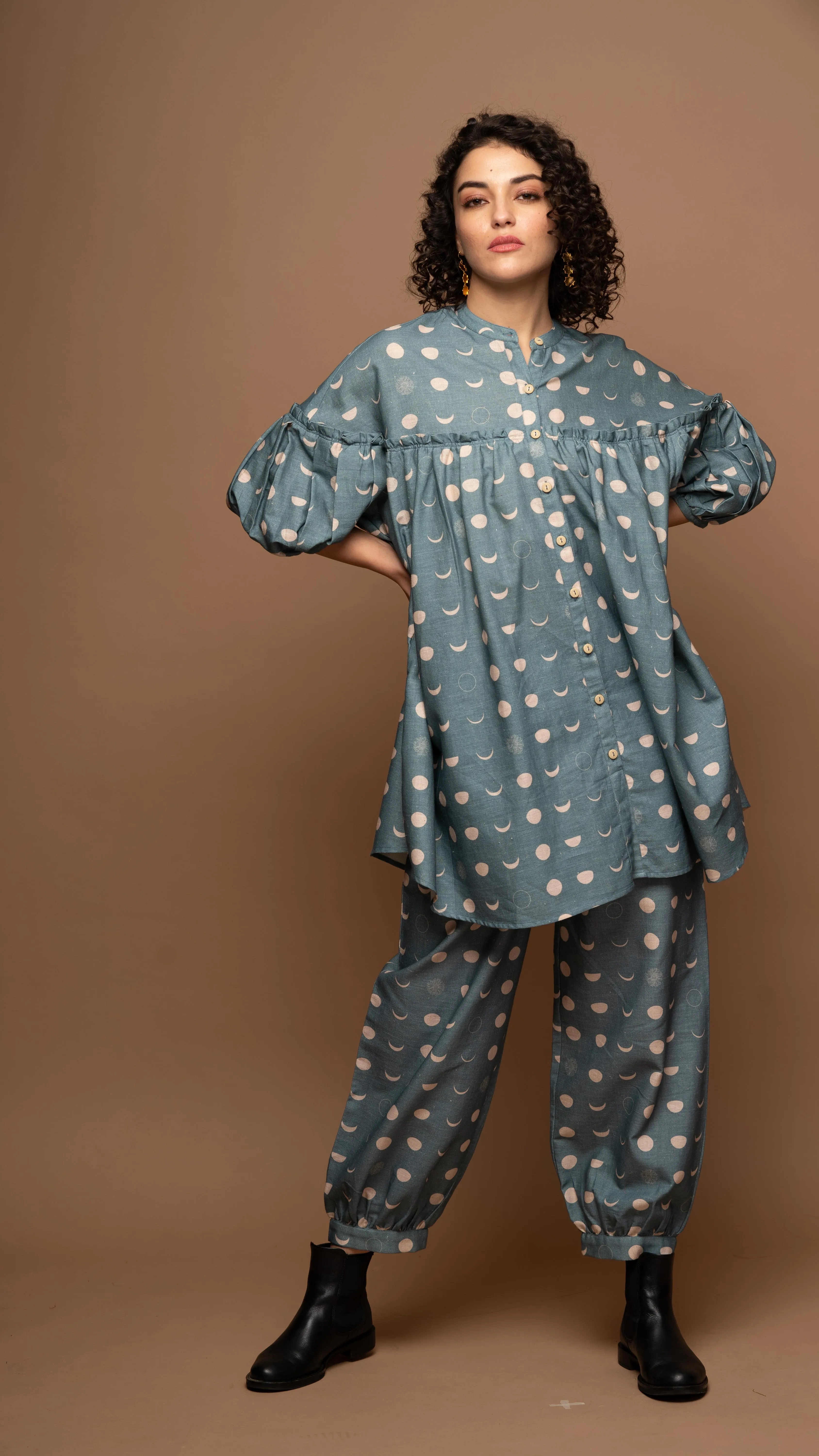 Muted Blue Tranquil Co-ord Pants Set in I will be back Pattern