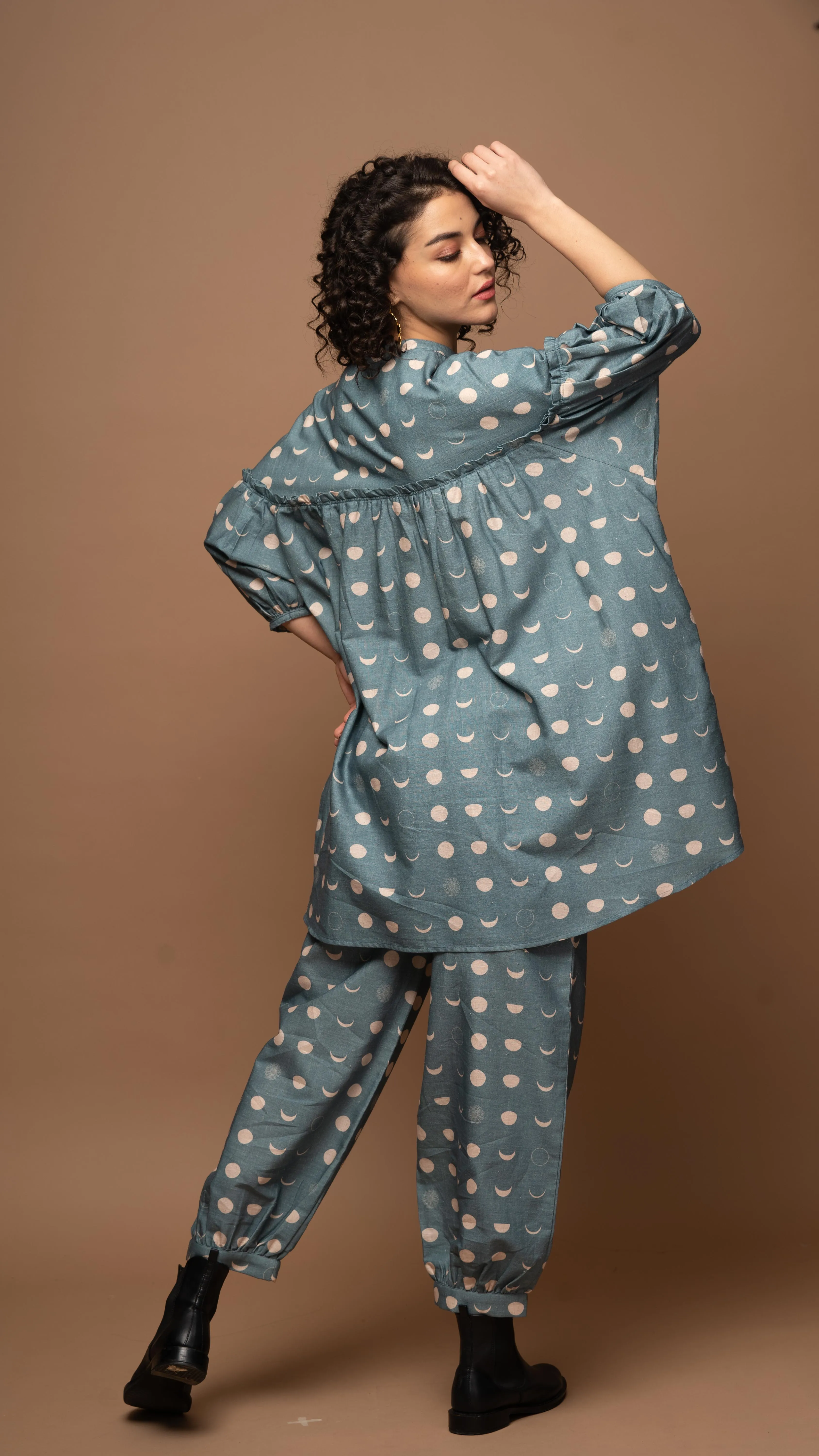 Muted Blue Tranquil Co-ord Pants Set in I will be back Pattern