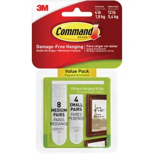 New Command Picture Hanging Strips 12/Pkg-8 White Medium Sets & 4 White Small Sets