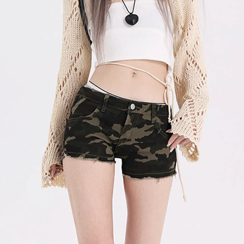 New Low Waist Camouflage Denim Super Shorts Women