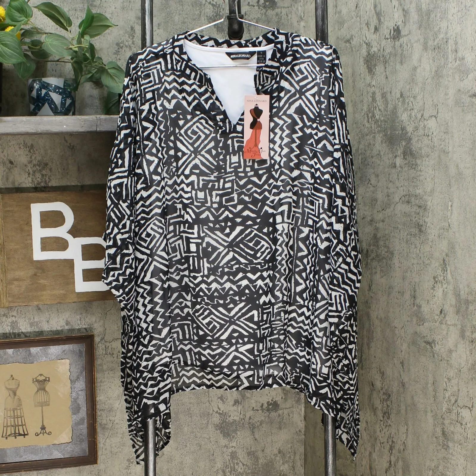 Nina Leonard Women's Printed Chiffon Kimono Tunic With Tank Top