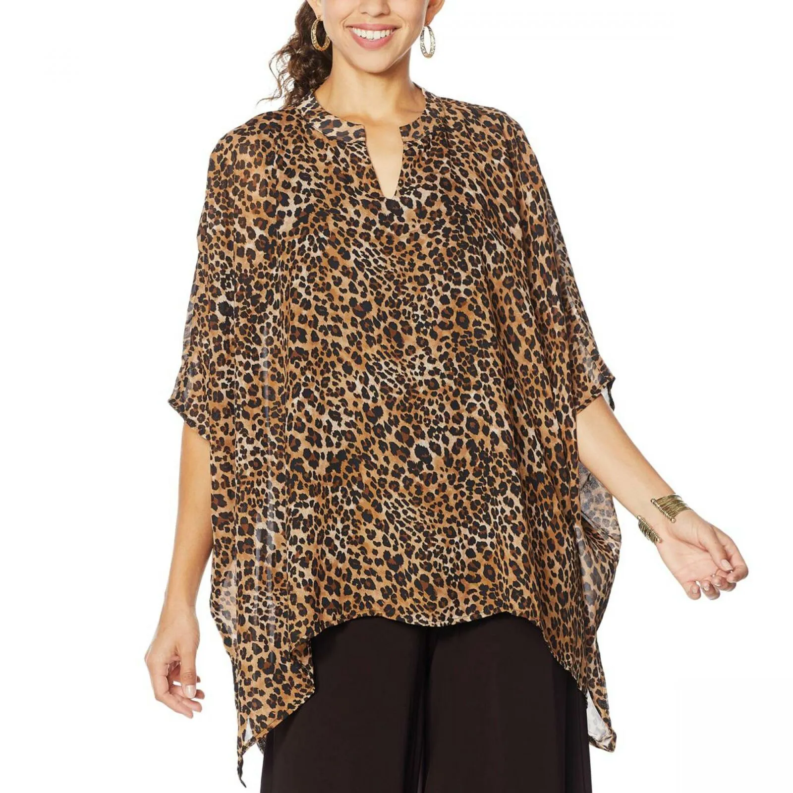 Nina Leonard Women's Printed Chiffon Kimono Tunic With Tank Top