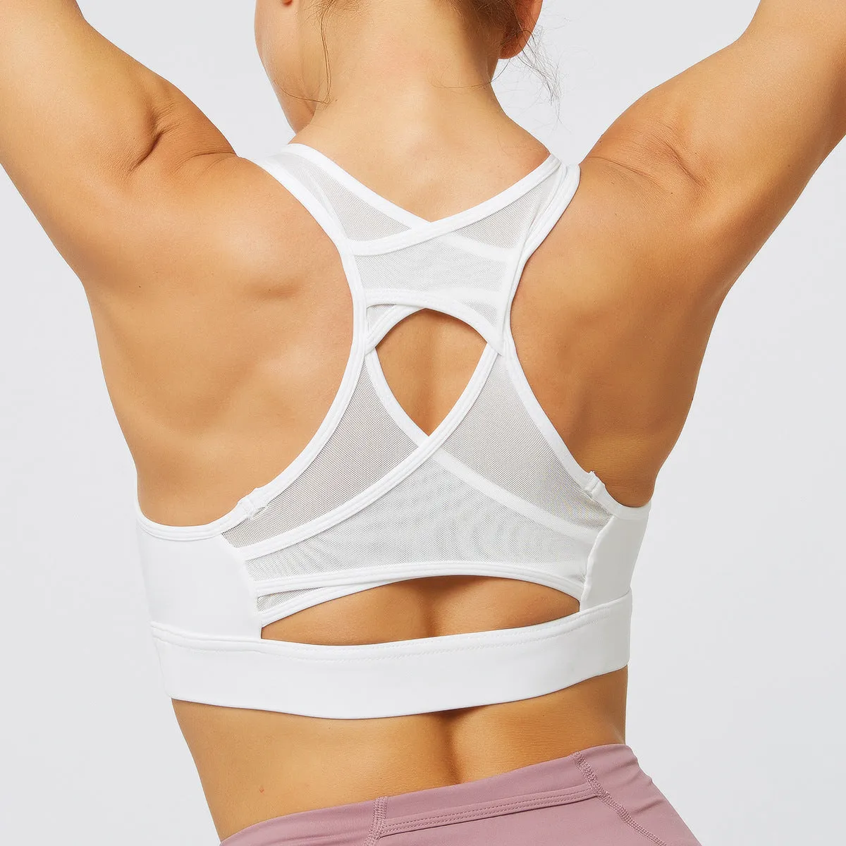 Oem Mesh Stitch Beauty Back Ladies Vests Sexy Clothing Gathering Running Sports Bra Women Fitness Gym Crop Top Yoga Push Up Bra