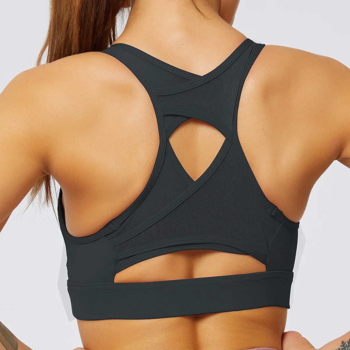 Oem Mesh Stitch Beauty Back Ladies Vests Sexy Clothing Gathering Running Sports Bra Women Fitness Gym Crop Top Yoga Push Up Bra