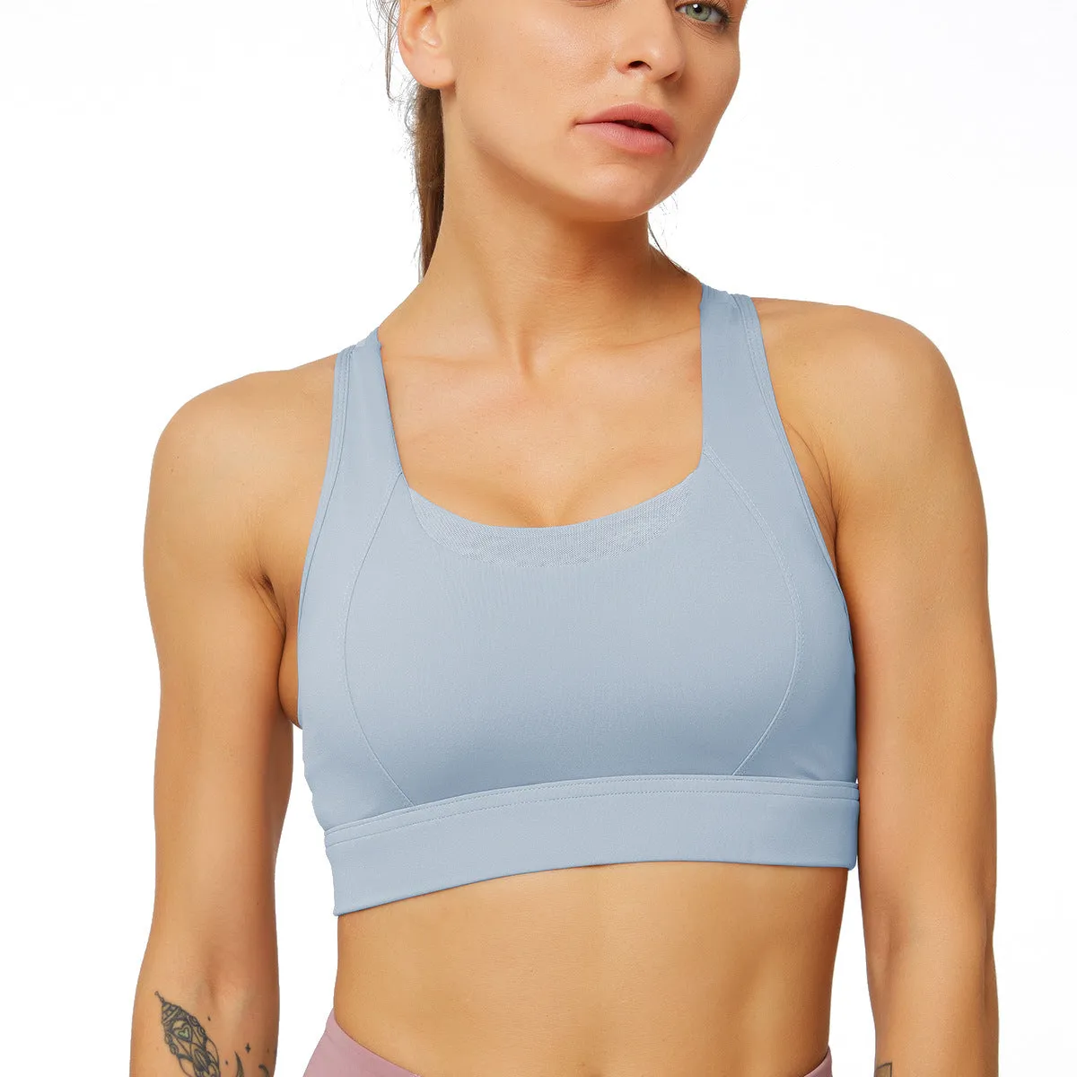 Oem Mesh Stitch Beauty Back Ladies Vests Sexy Clothing Gathering Running Sports Bra Women Fitness Gym Crop Top Yoga Push Up Bra