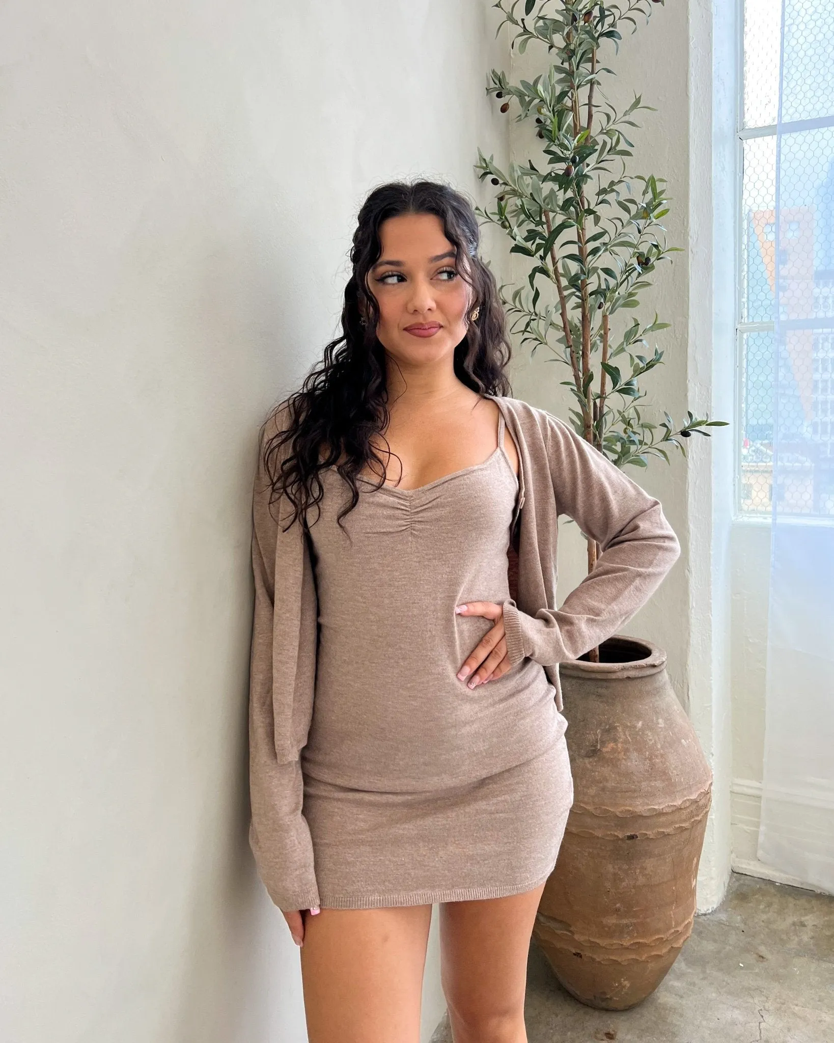 OOTD Knit Mini Dress & Cardigan Set