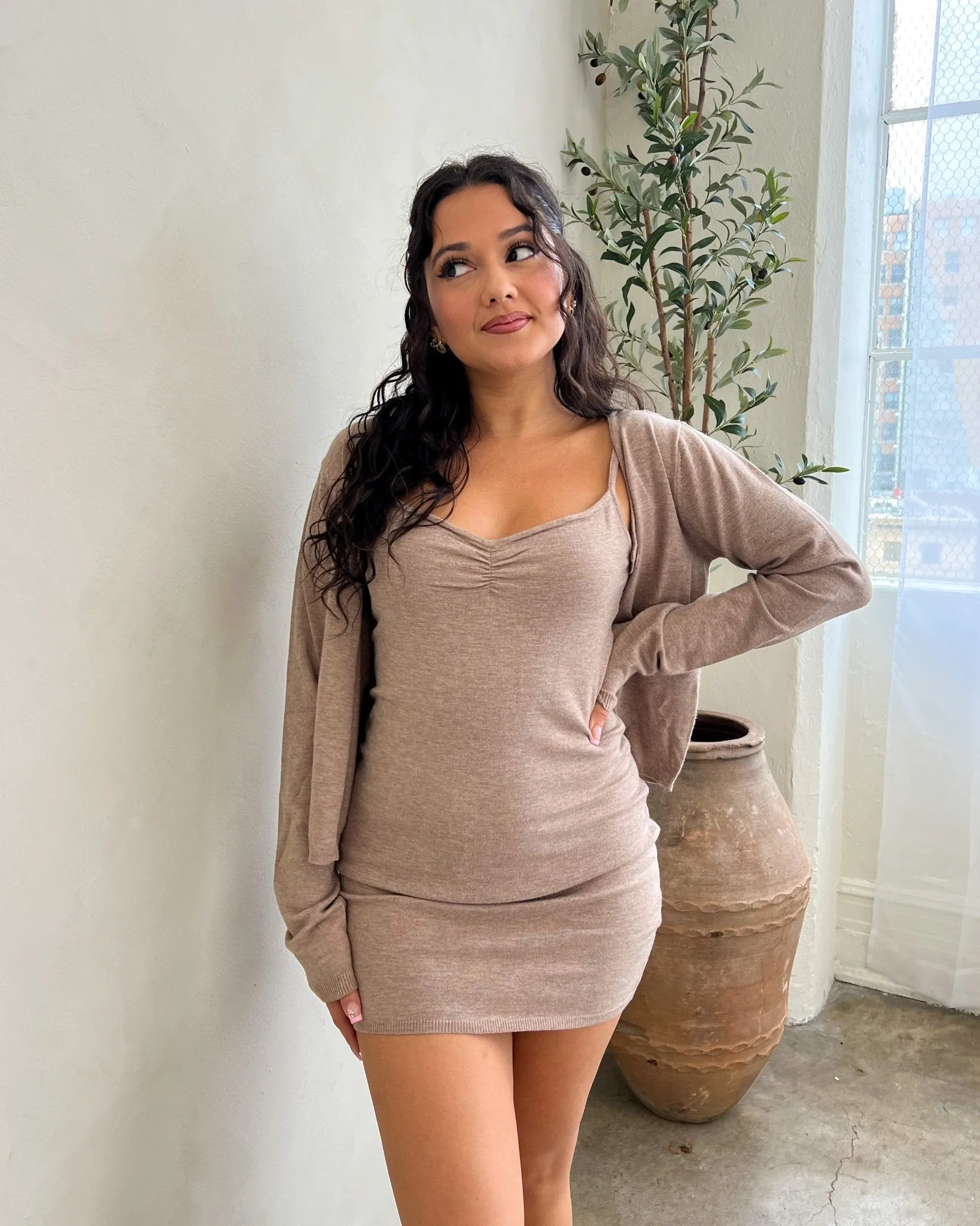 OOTD Knit Mini Dress & Cardigan Set