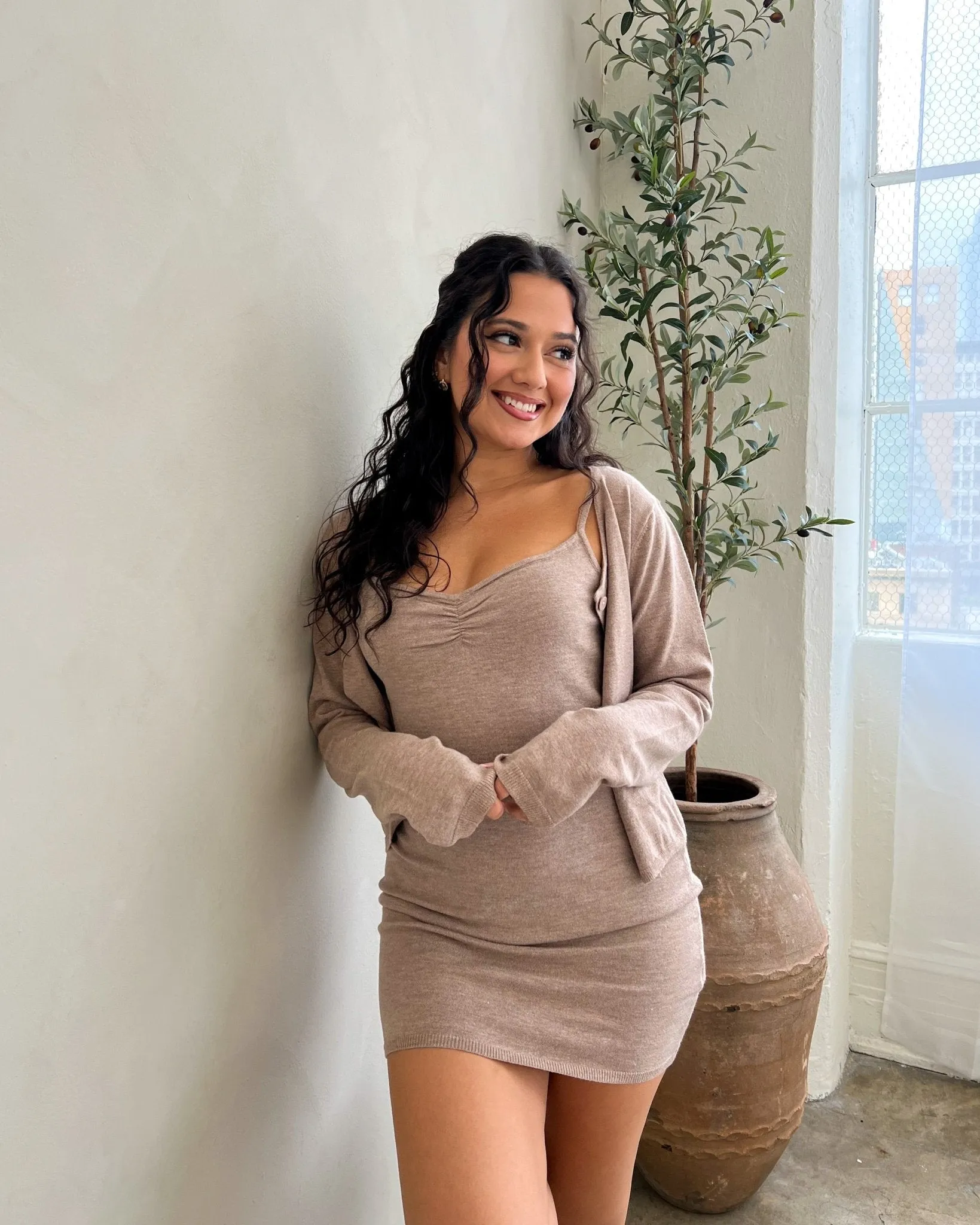 OOTD Knit Mini Dress & Cardigan Set
