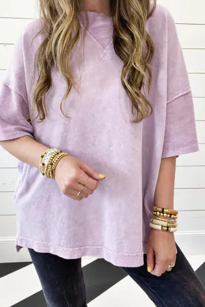 Orchid Petal Mineral Wash Exposed Seam Drop Shoulder Oversized Tee