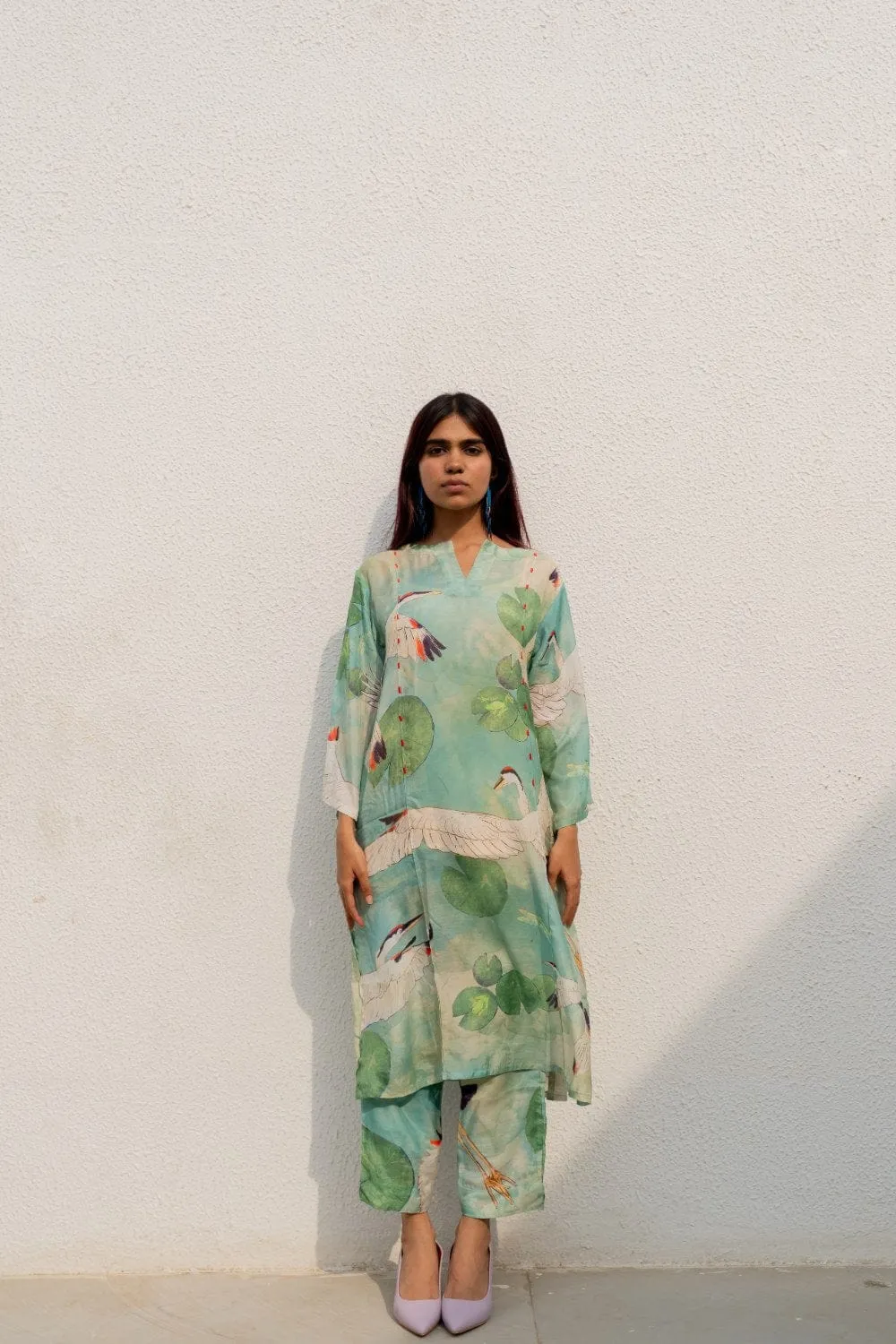 Oriental Cranes and Frogs Kurta Set