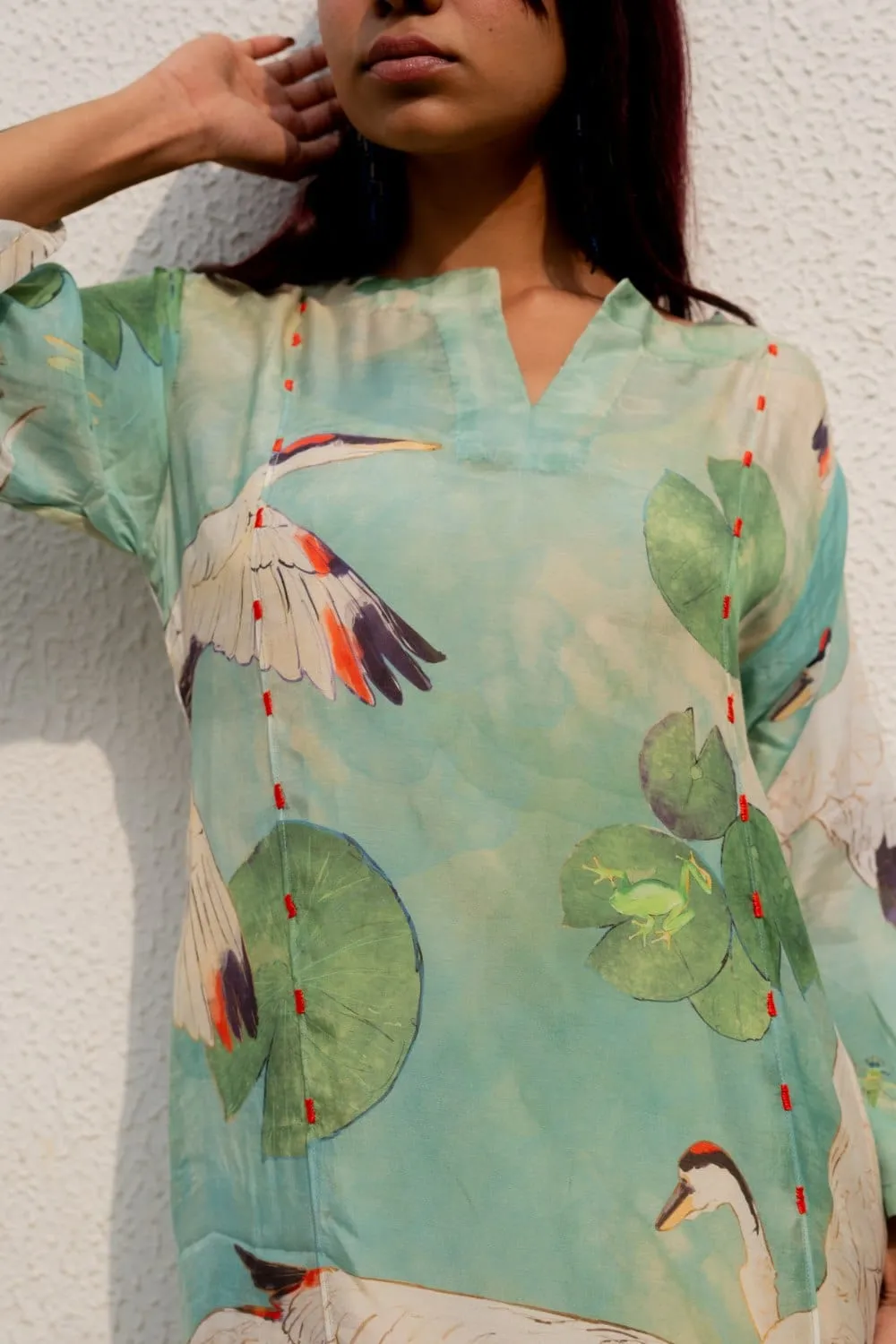 Oriental Cranes and Frogs Kurta Set