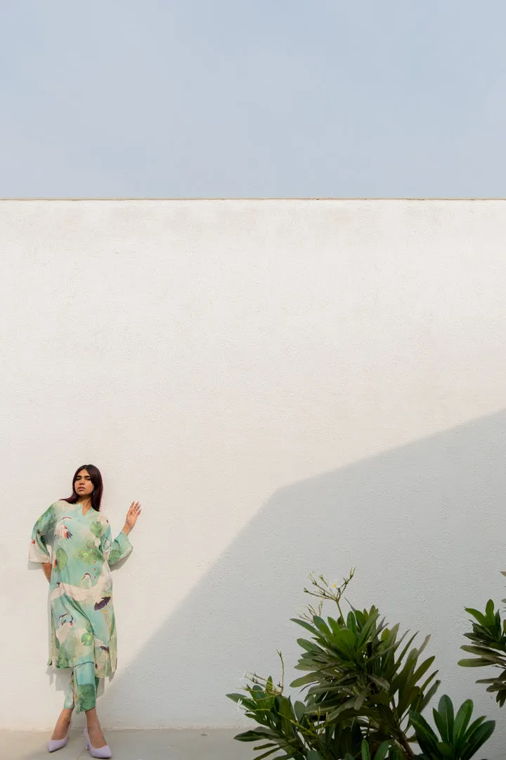 Oriental Cranes and Frogs Kurta Set