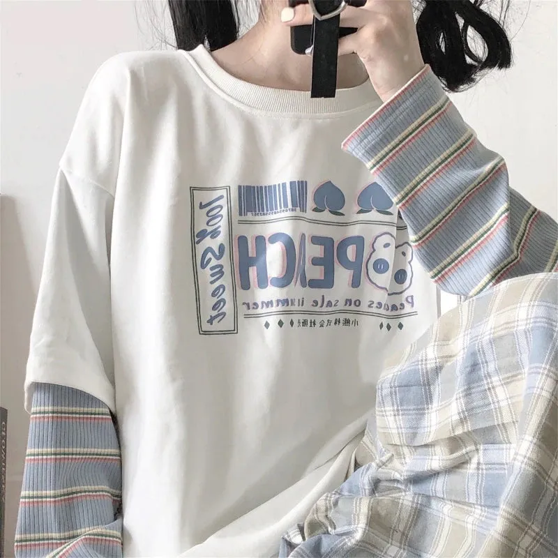 Peach Printed Long Sleeve With Striped Shirt