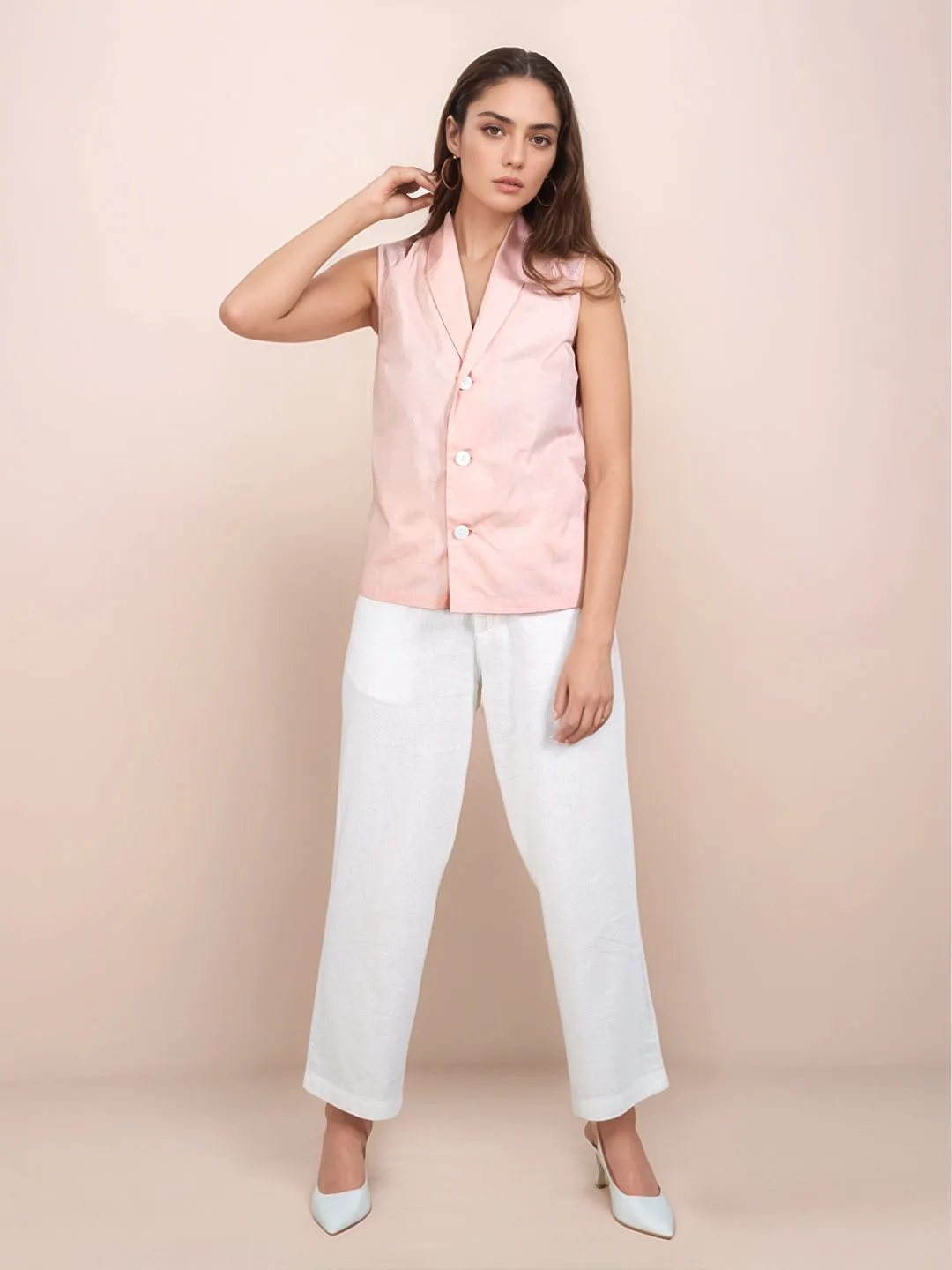 Peach Solid Sleeveless Top