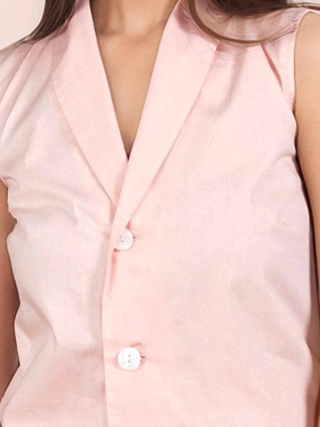 Peach Solid Sleeveless Top