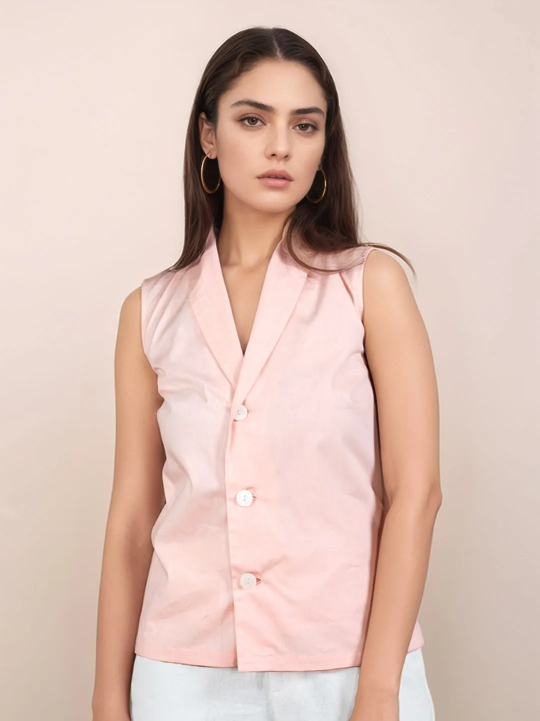 Peach Solid Sleeveless Top