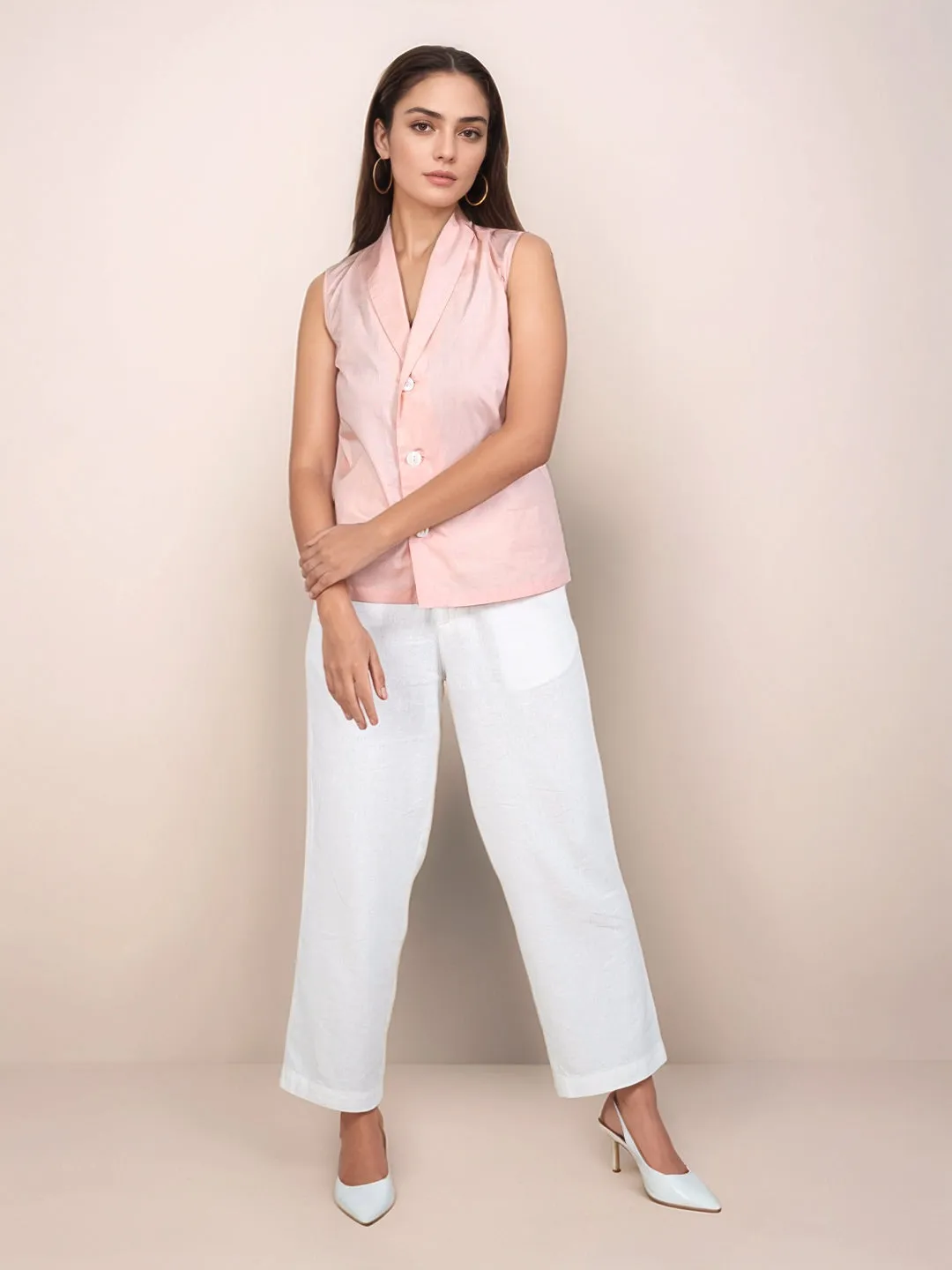 Peach Solid Sleeveless Top