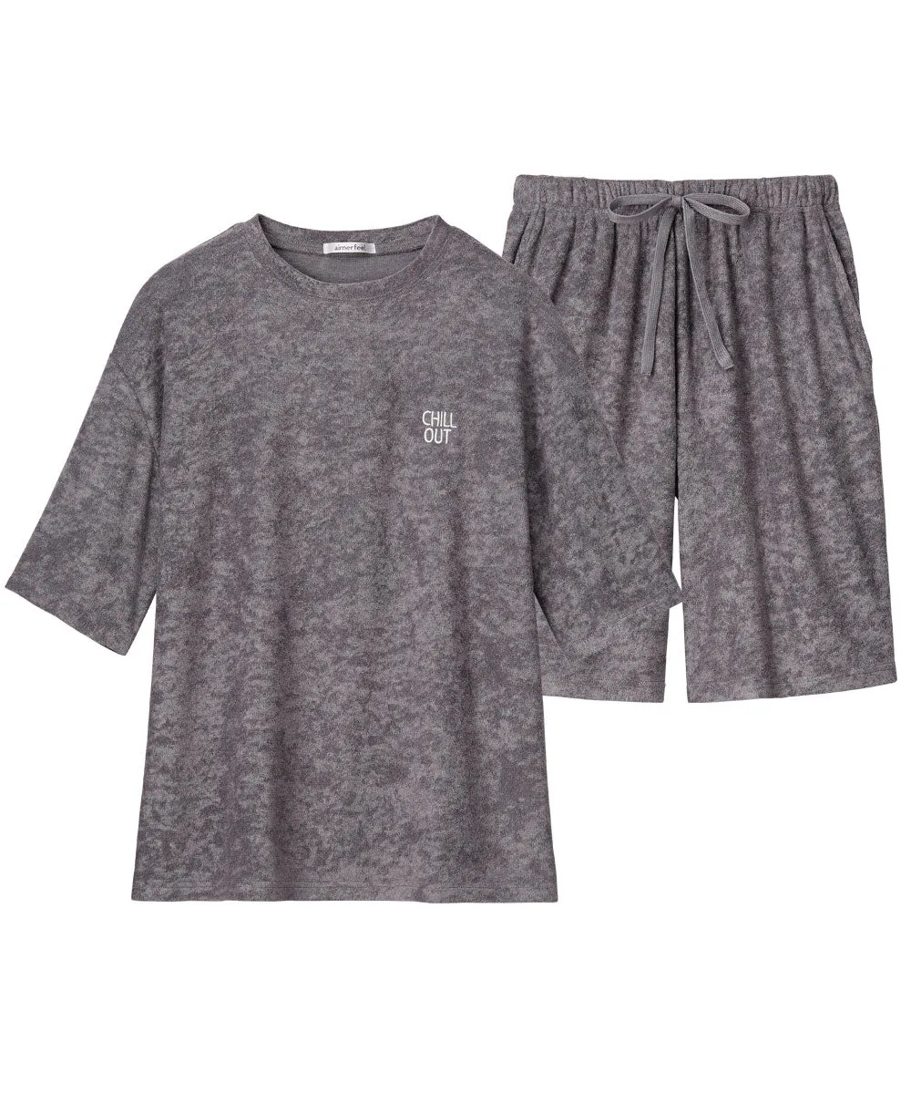 Pile Short Sleeve Top-Bottom Set With unisex sizing