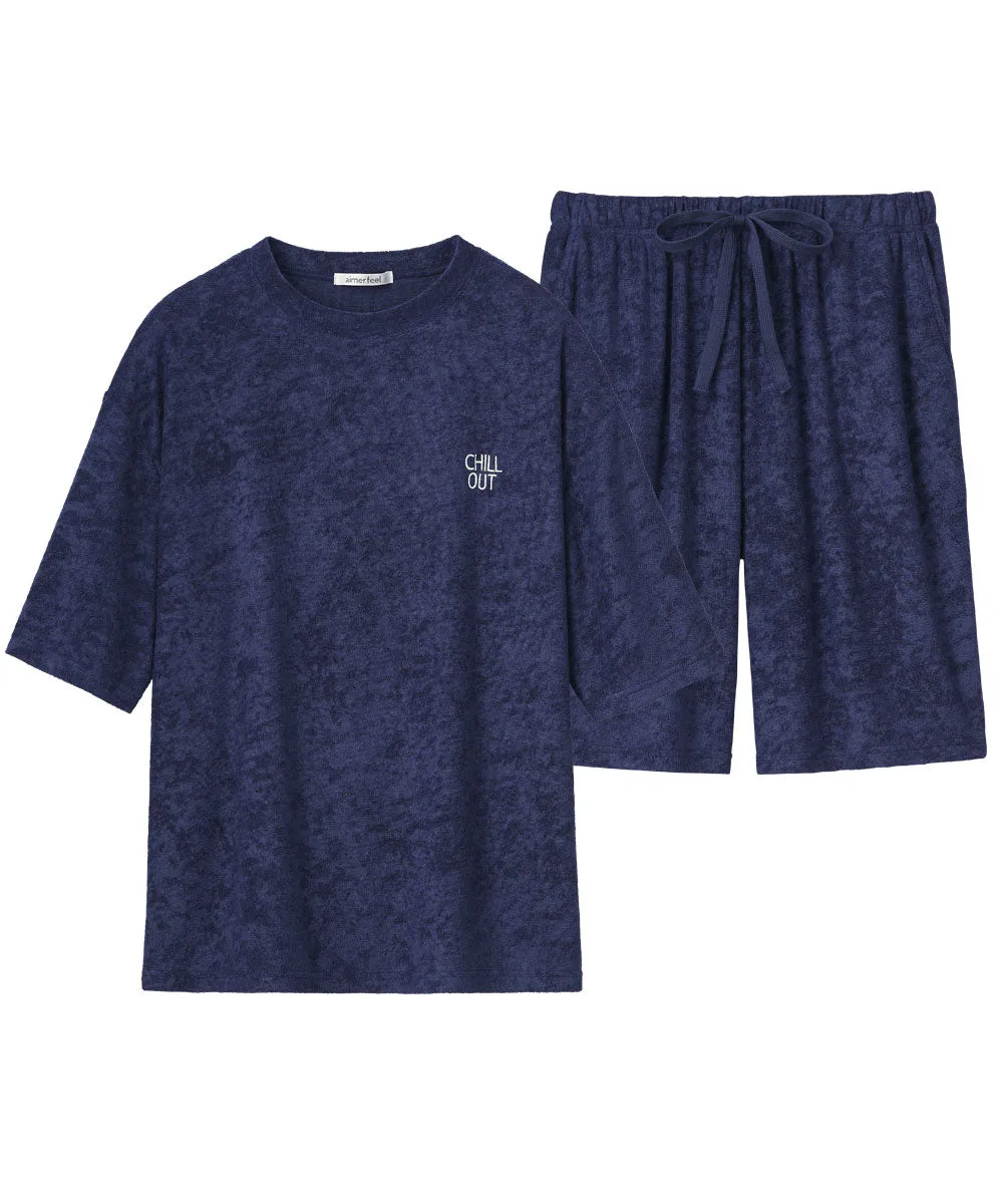 Pile Short Sleeve Top-Bottom Set With unisex sizing