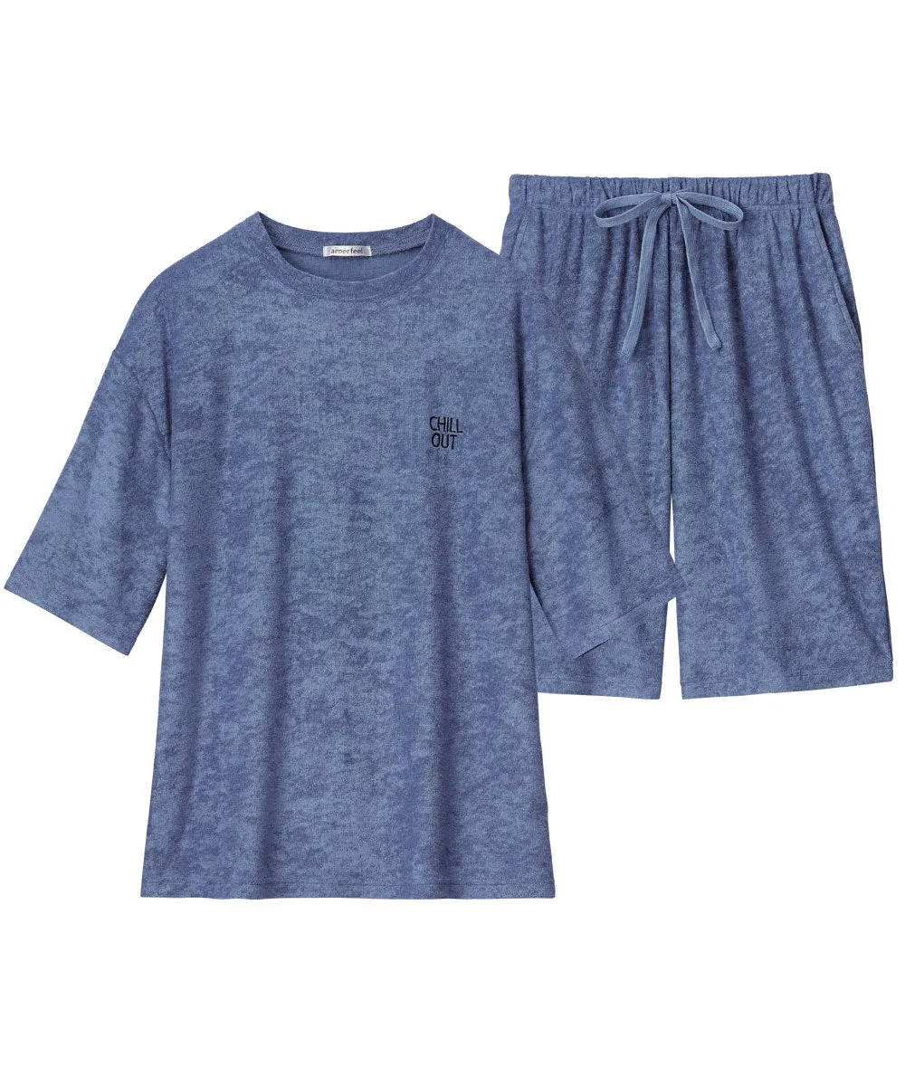 Pile Short Sleeve Top-Bottom Set With unisex sizing