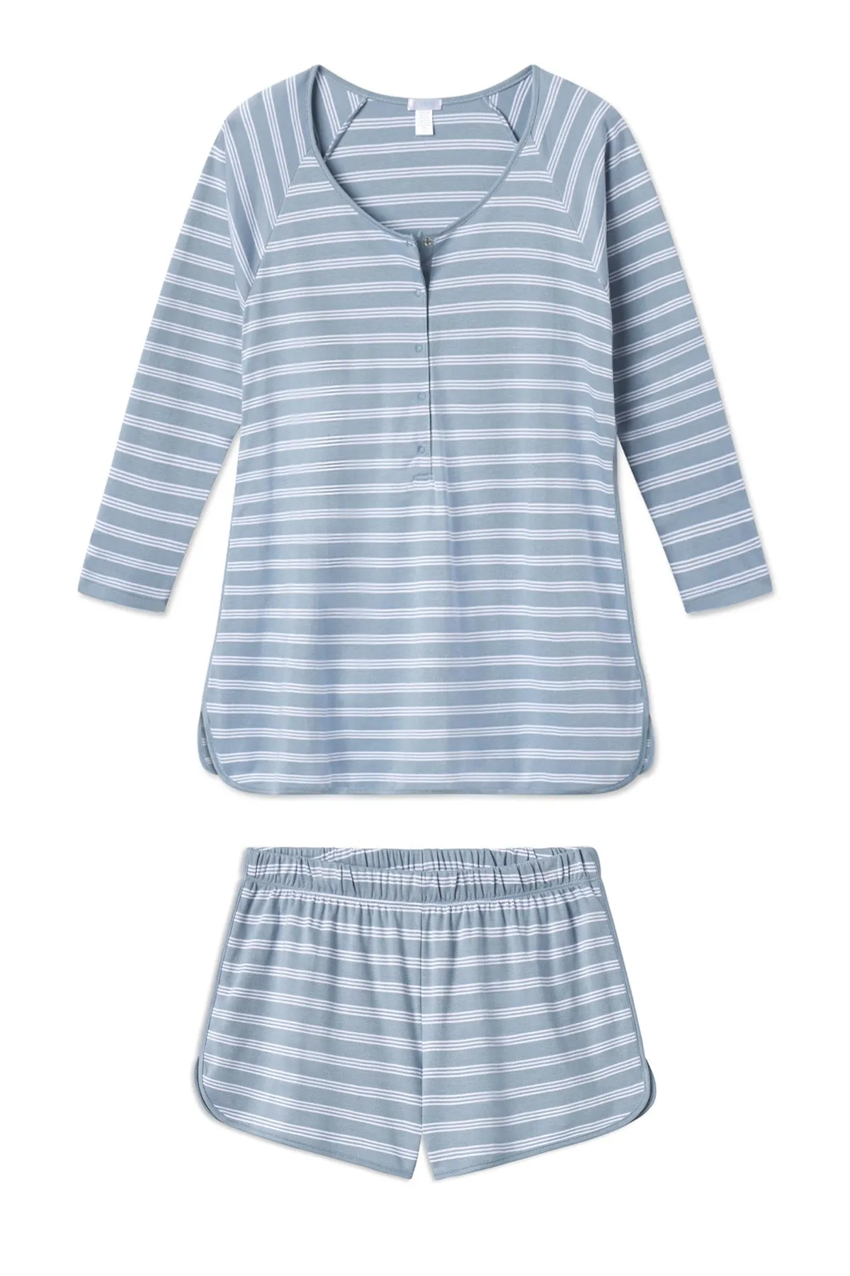 Pima Maternity Long-Short Set in Dusty Blue Stripe
