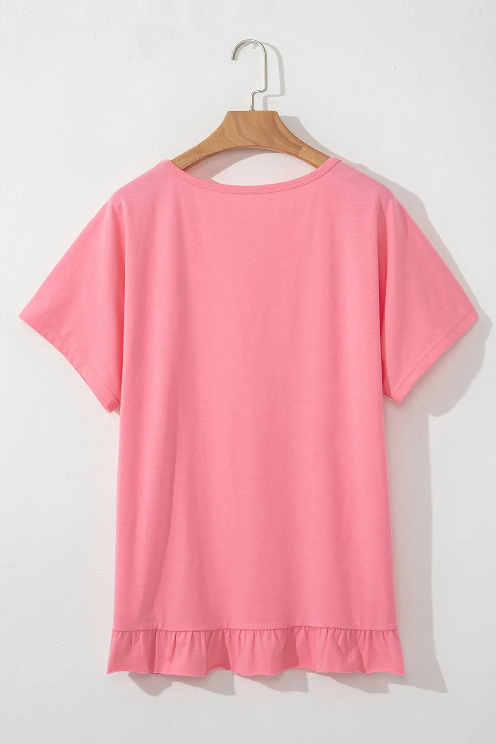 Pink Frilled Hem Loose T-Shirt