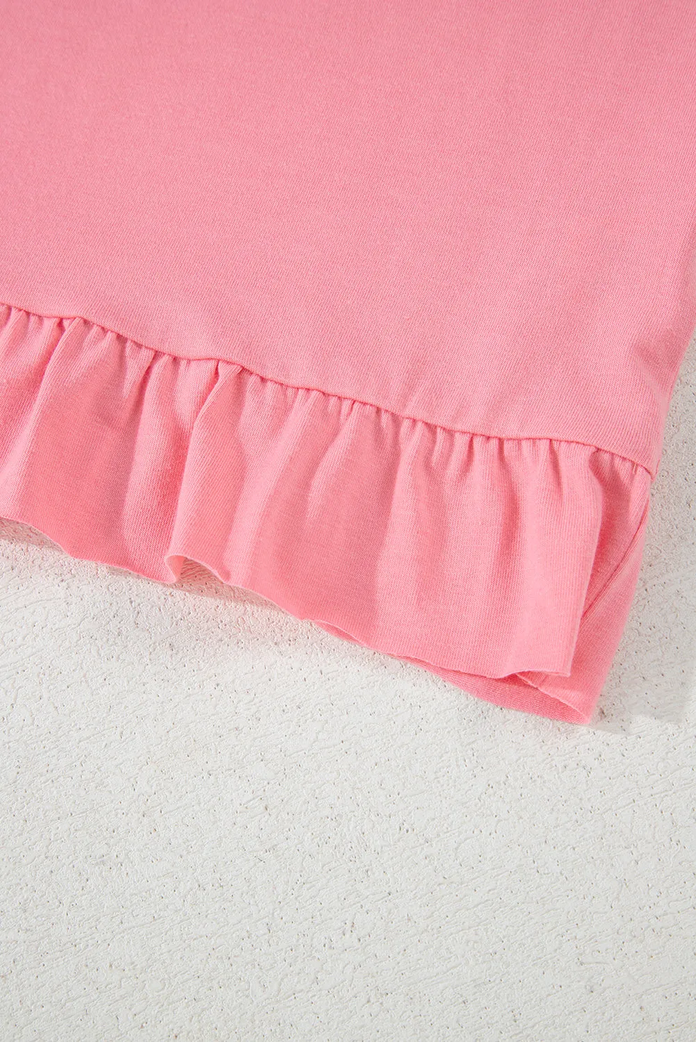 Pink Frilled Hem Loose T-Shirt