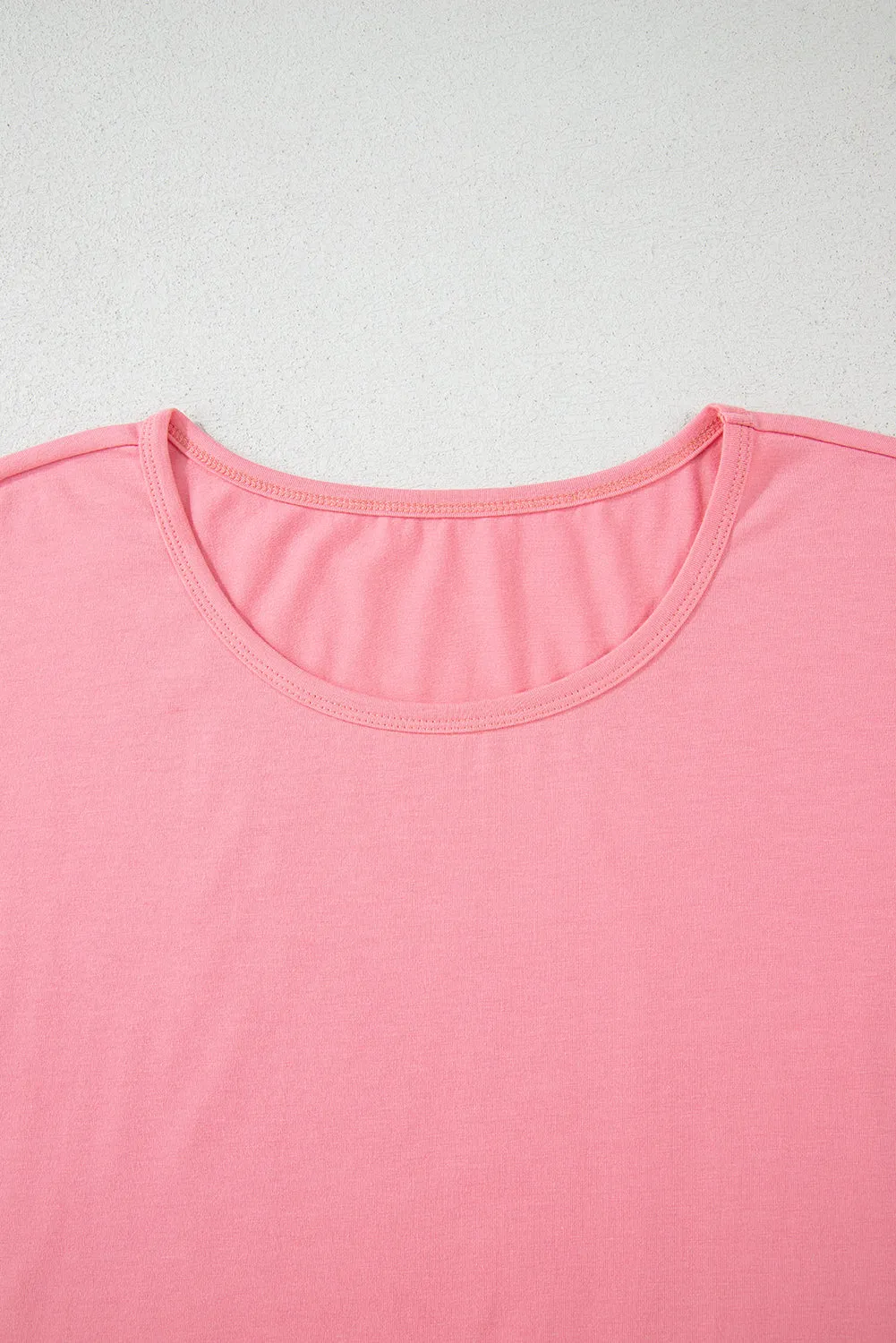 Pink Frilled Hem Loose T-Shirt