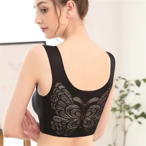 Plus Size Wireless Butterfly Back Seamless Wide Straps Yoga Bra