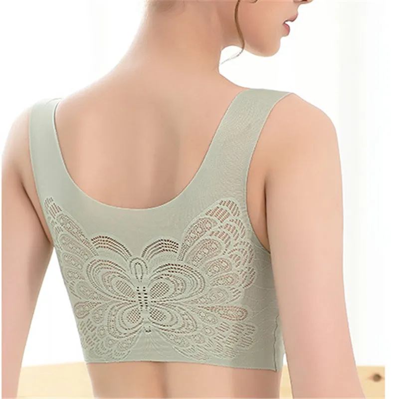 Plus Size Wireless Butterfly Back Seamless Wide Straps Yoga Bra