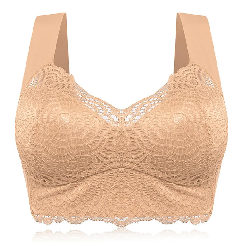 Plus Size Wireless Full Coverage Soft Lace Bralette - Grey