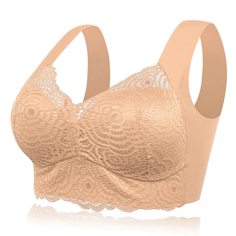 Plus Size Wireless Full Coverage Soft Lace Bralette - Grey