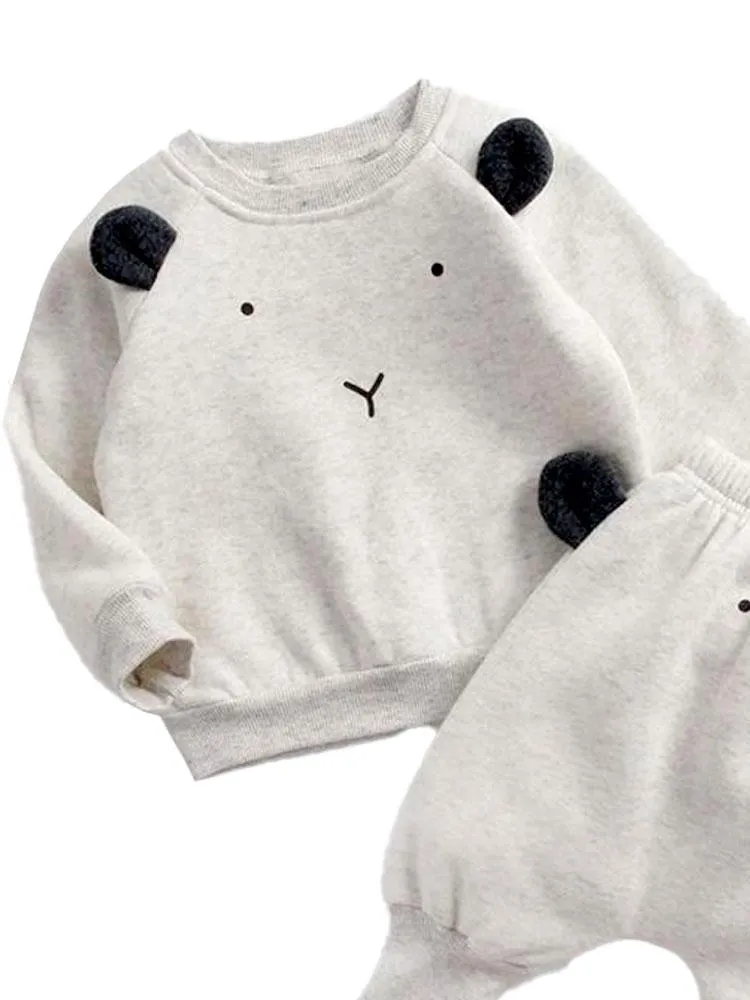 Polar Bear Pop - Long Sleeve Top & Bottoms 2 Pc Outfit with Polar Bear Ears