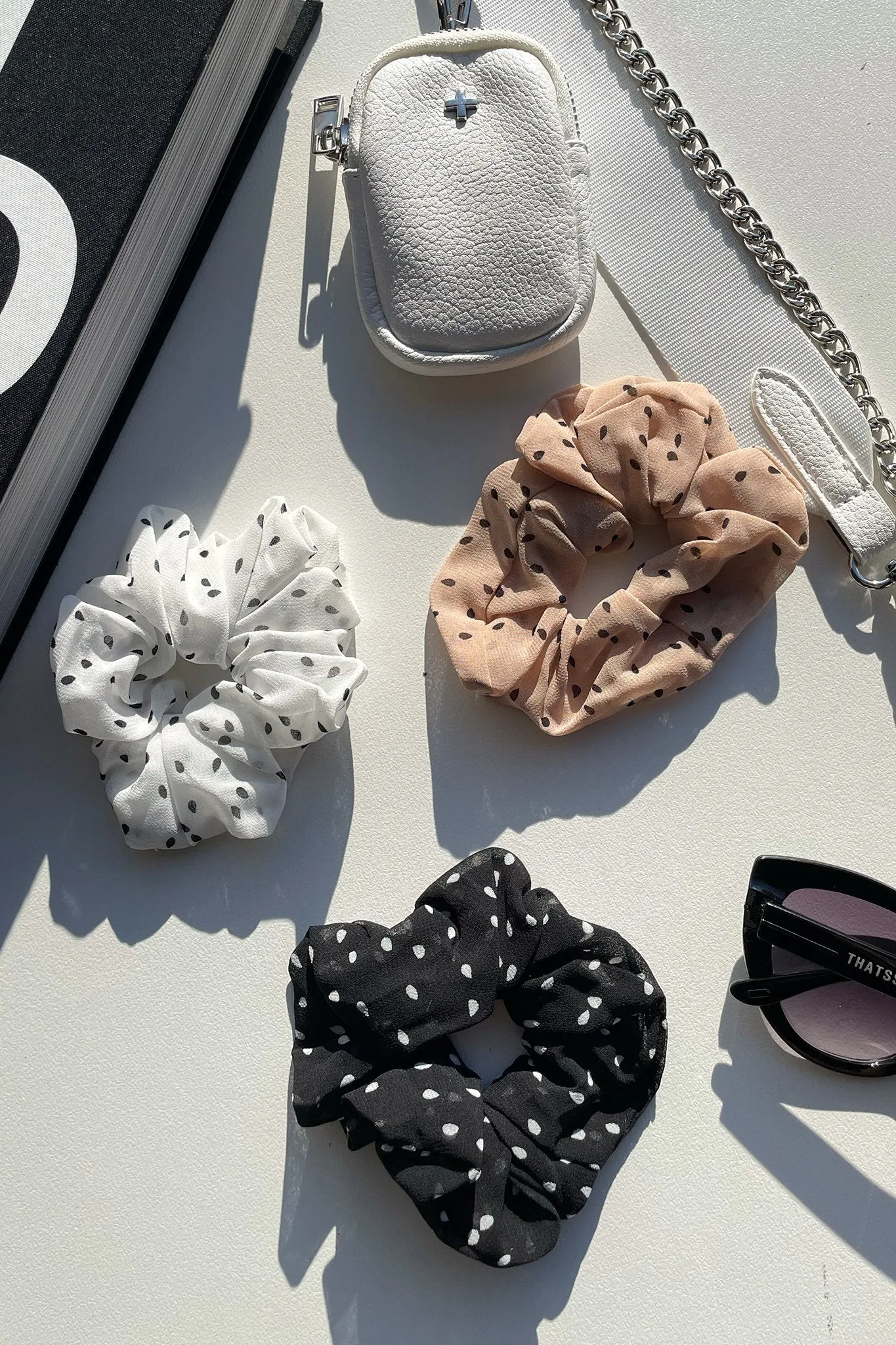 Polka Scrunchies 3 Pack- Black/White/Blush