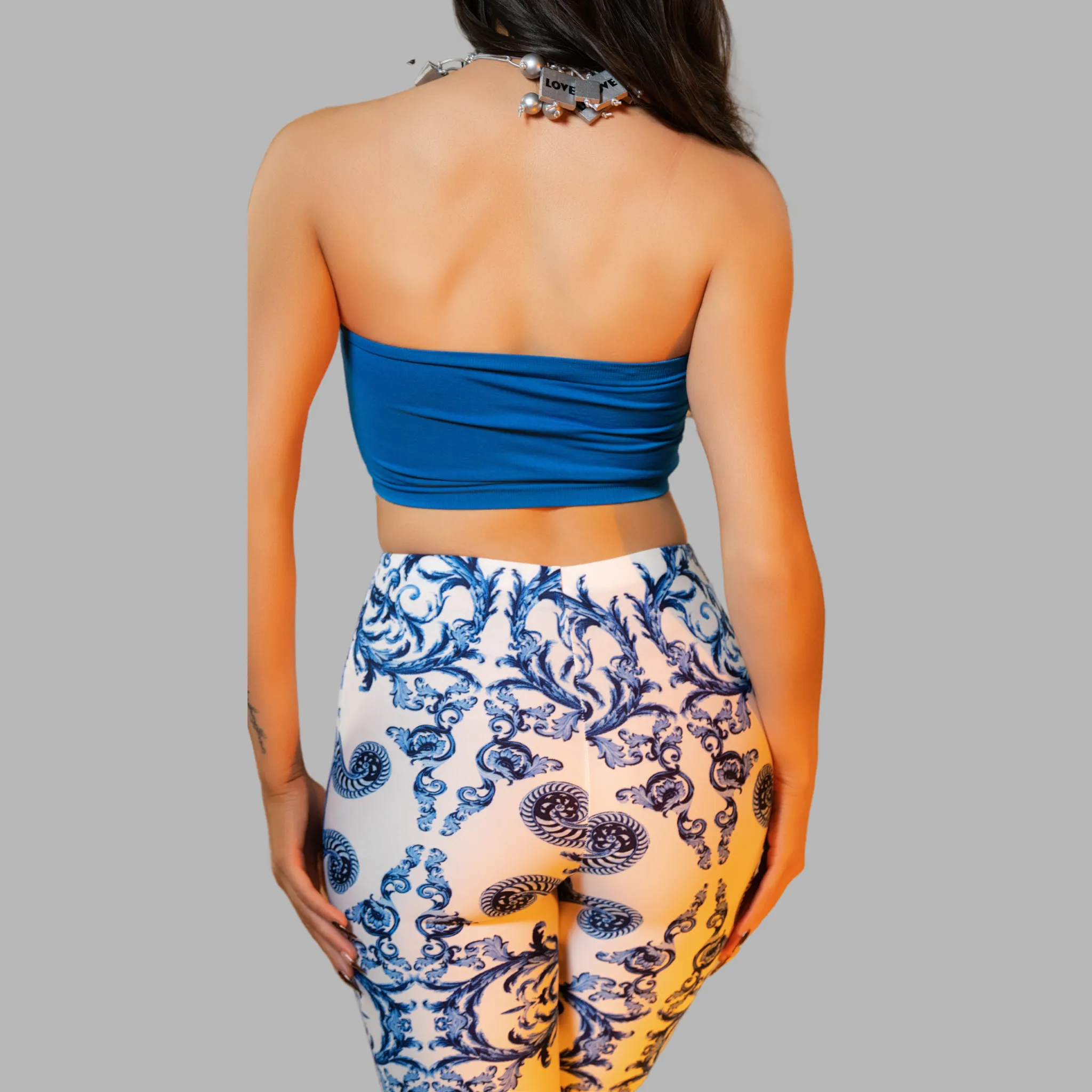 Porto Blue & White Flared Pants