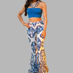Porto Blue & White Flared Pants