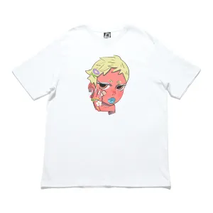 "Blue Lipstick Pixie" Cut and Sew Wide-body Tee White
