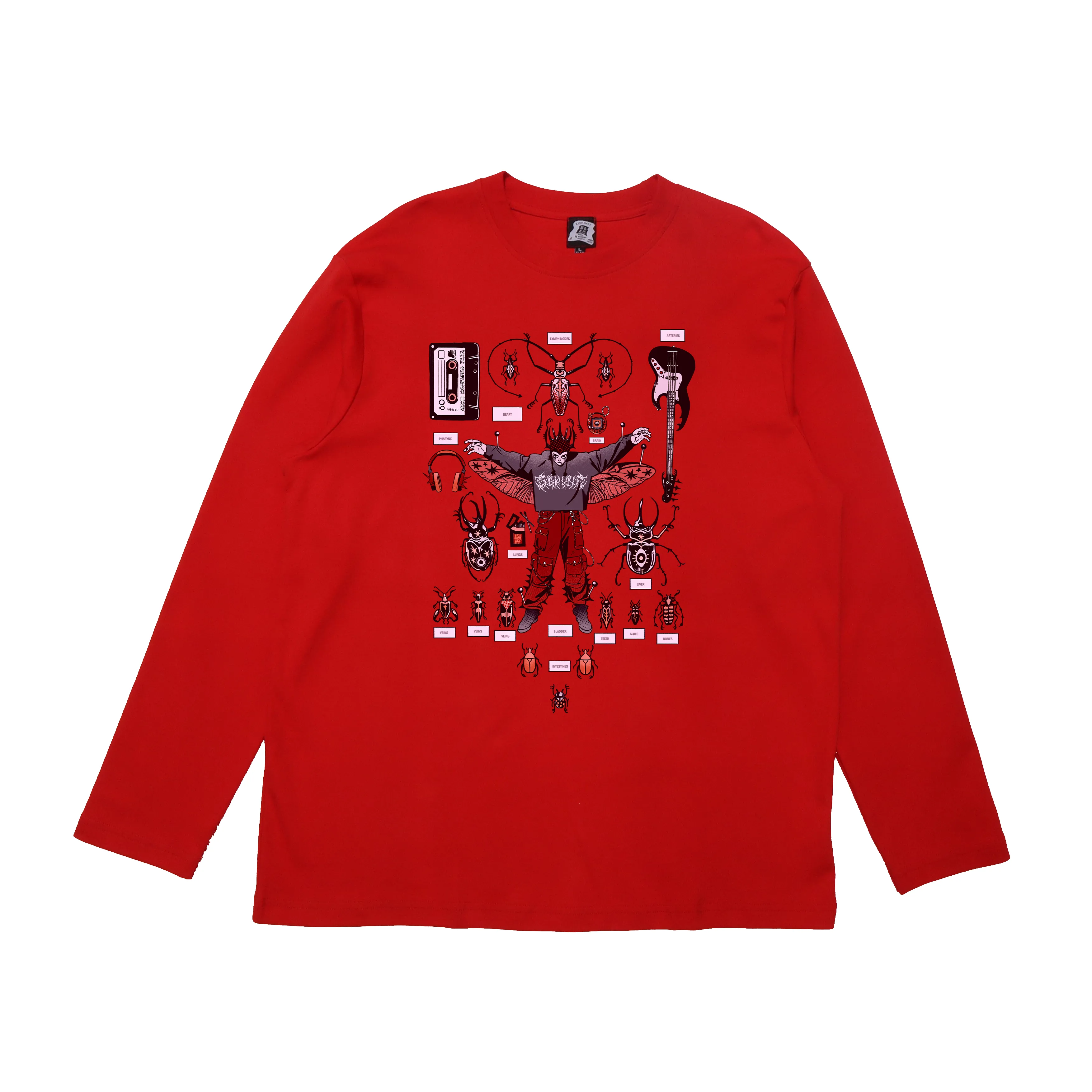 "Bug Dark" Cut and Sew Wide-body Long Sleeved Tee Beige/Red